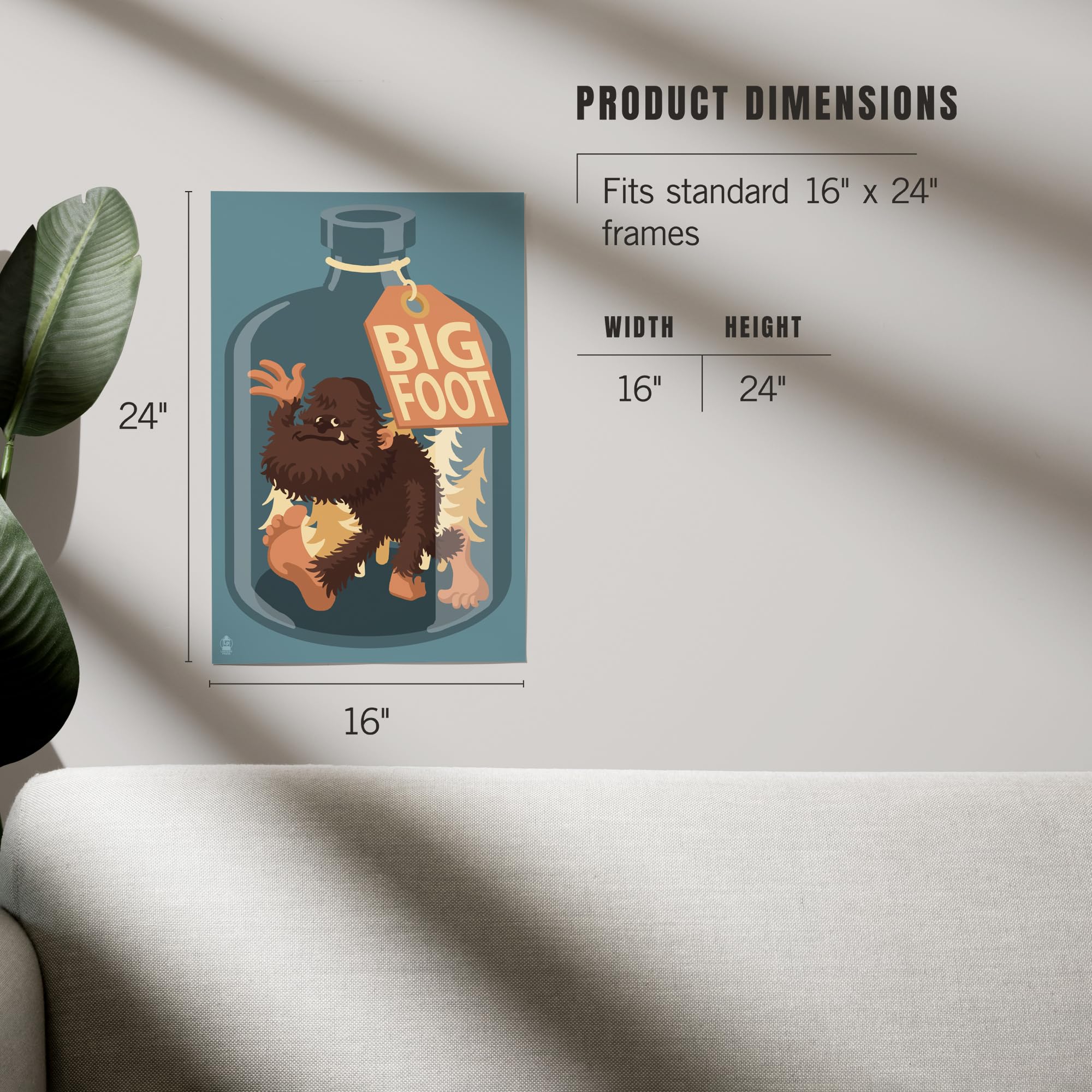 Lantern Press 16x24 Inch Giclee Art Print - Bigfoot in a Bottle Wall Decor | Premium Canvas Artwork for Living Room, Bedroom & Office