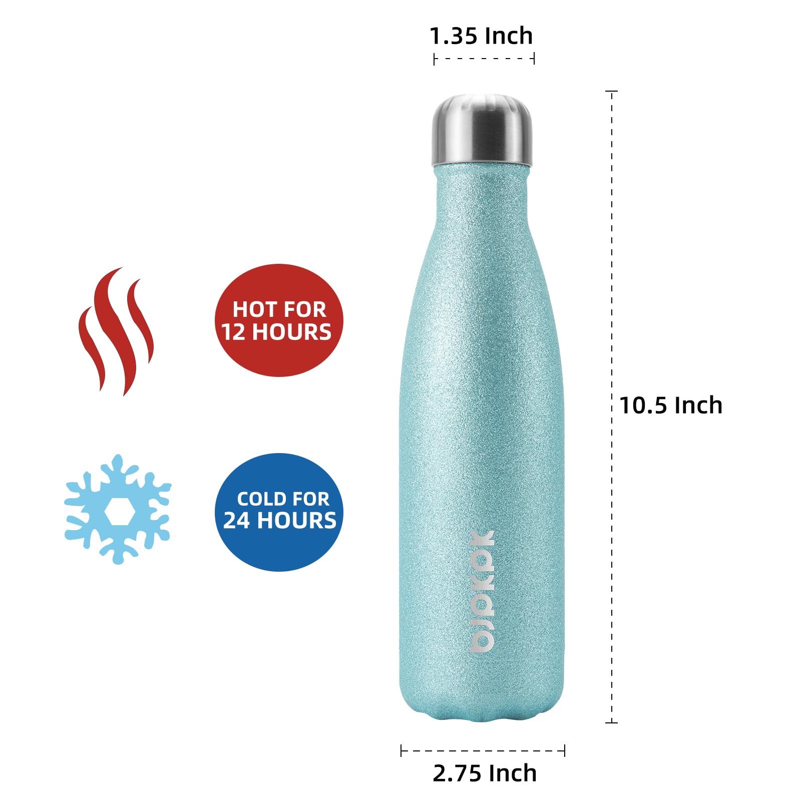BJPKPK 17oz Insulated Stainless Steel Water Bottle - Keeps Drinks Cold for 24 Hours & Hot for 12 Hours, BPA Free, Glitter Ice Blue - Perfect for Gym, Hiking, Work & Outdoor Activities