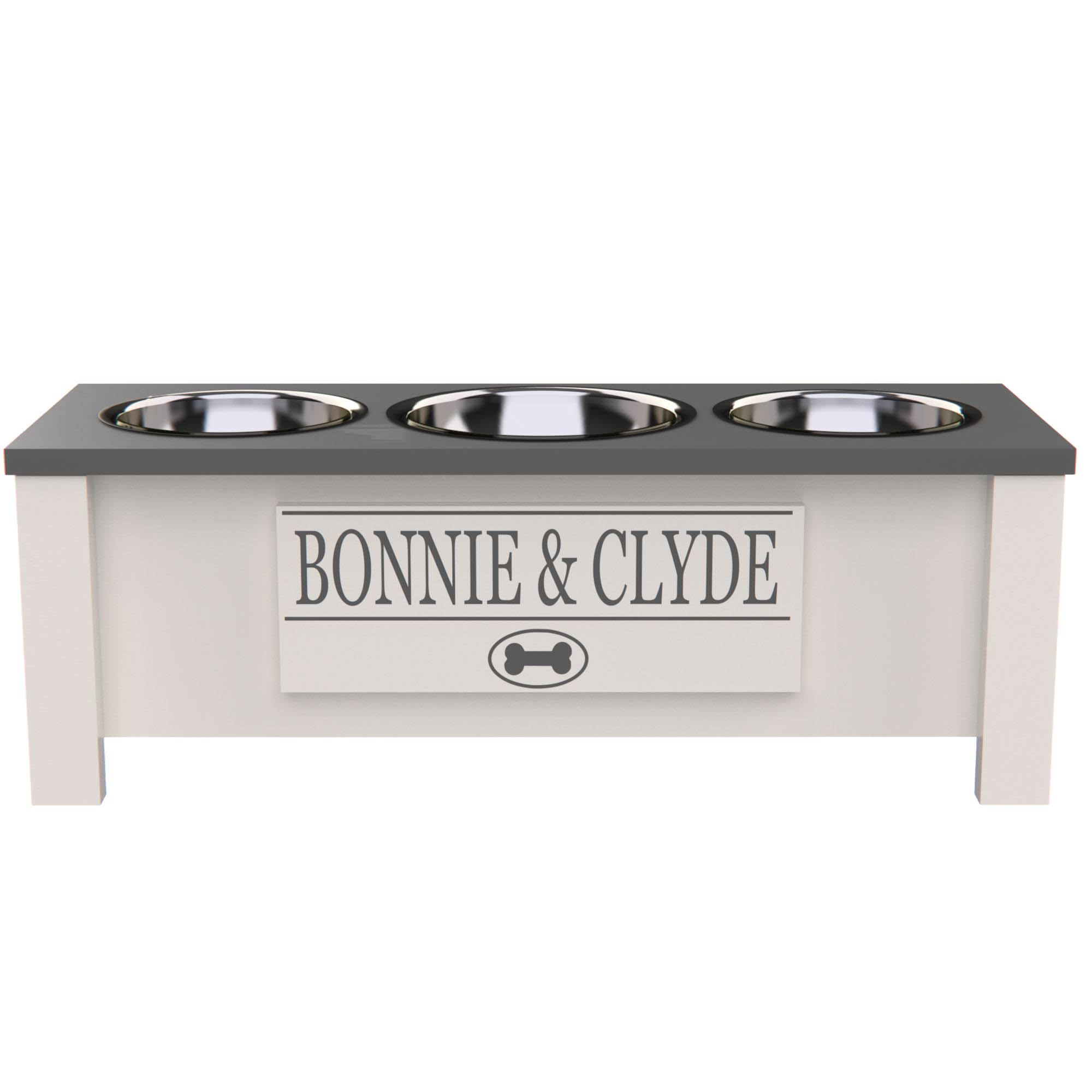 **Elevated Triple Dog Bowl Stand with Storage - Adjustable Height for Large, Medium, Small & X-Small Dogs - 3 Stainless Steel Bowls for Food & Water - Perfect for Feeding & Organizing Pet Supplies (Medium, Grey)**