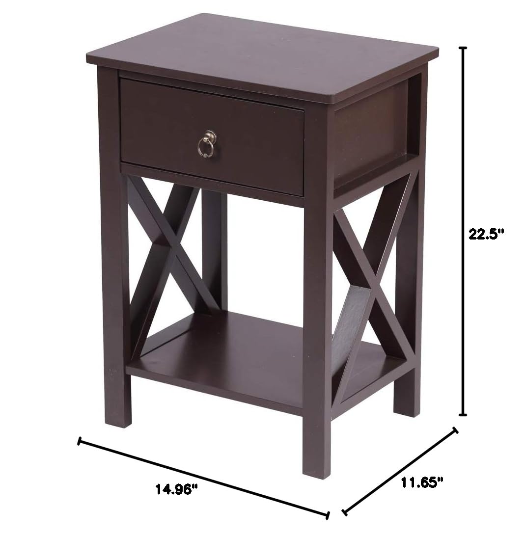 Modern X-Design Nightstand with Drawer & Storage Shelf - Simple End Table for Bedroom, Living Room, Sofa or Couch Side - Perfect Accent Table for Home Furniture & Coffee Table Use