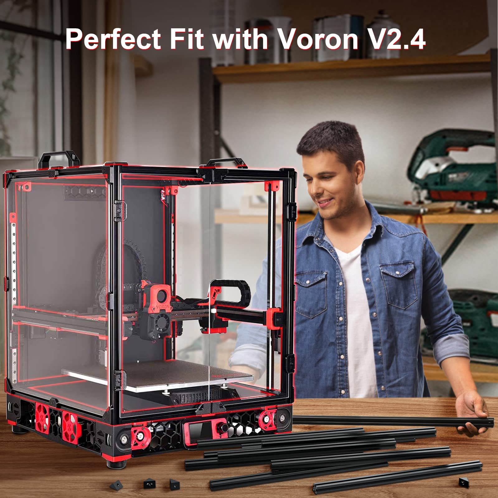 Voron 2.4 350mm Extrusion Frame Kit with Anodized Black Blind Joints - 2020 Aluminum Square Extrusion Assembly Set for Voron 3D Printer - Perfect for DIY 3D Printer Building and Upgrades