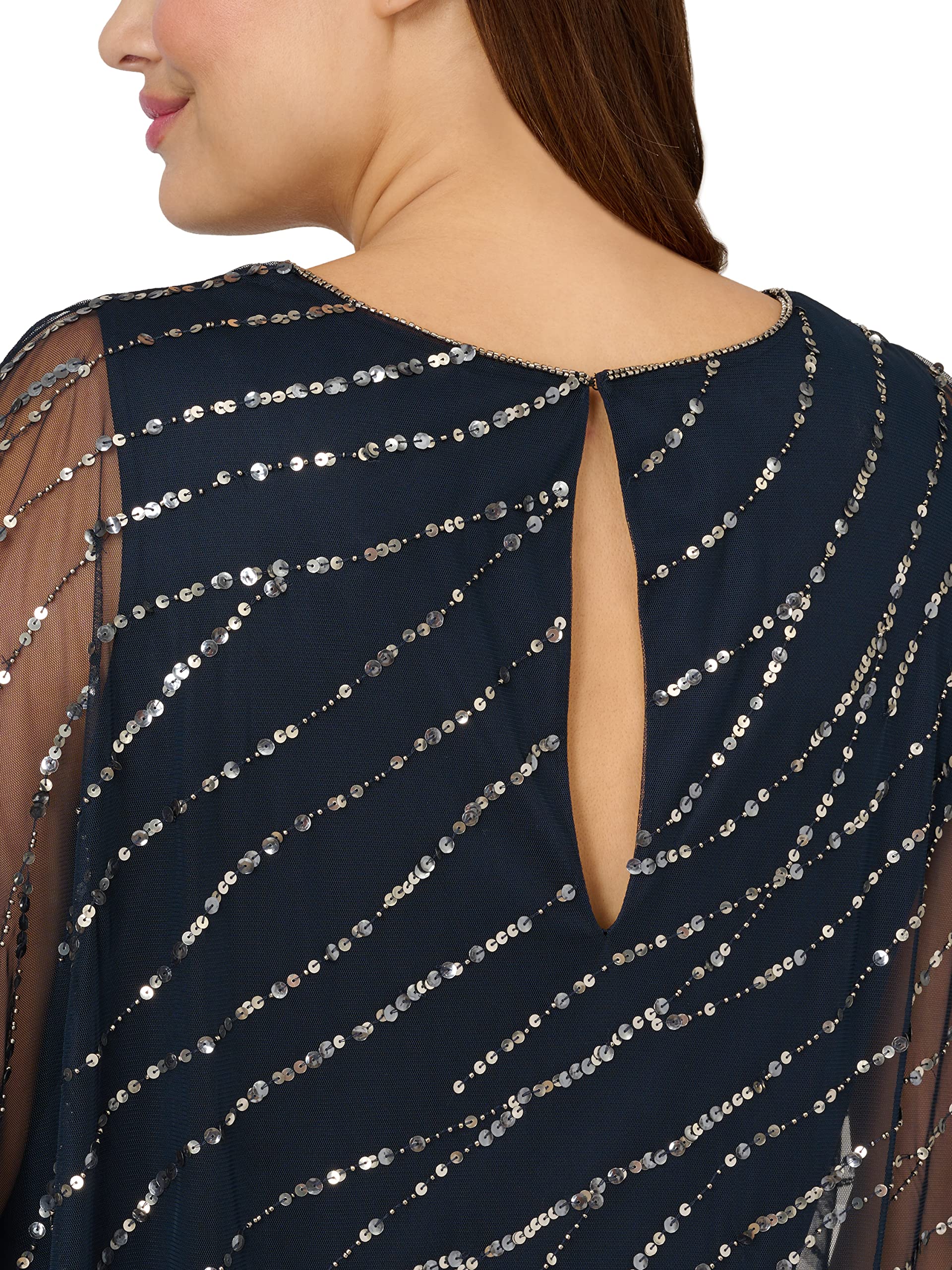 Adrianna Papell Women's Plus Size Beaded Popover Midi Dress for Evening Party, Wedding Guest & Special Occasions