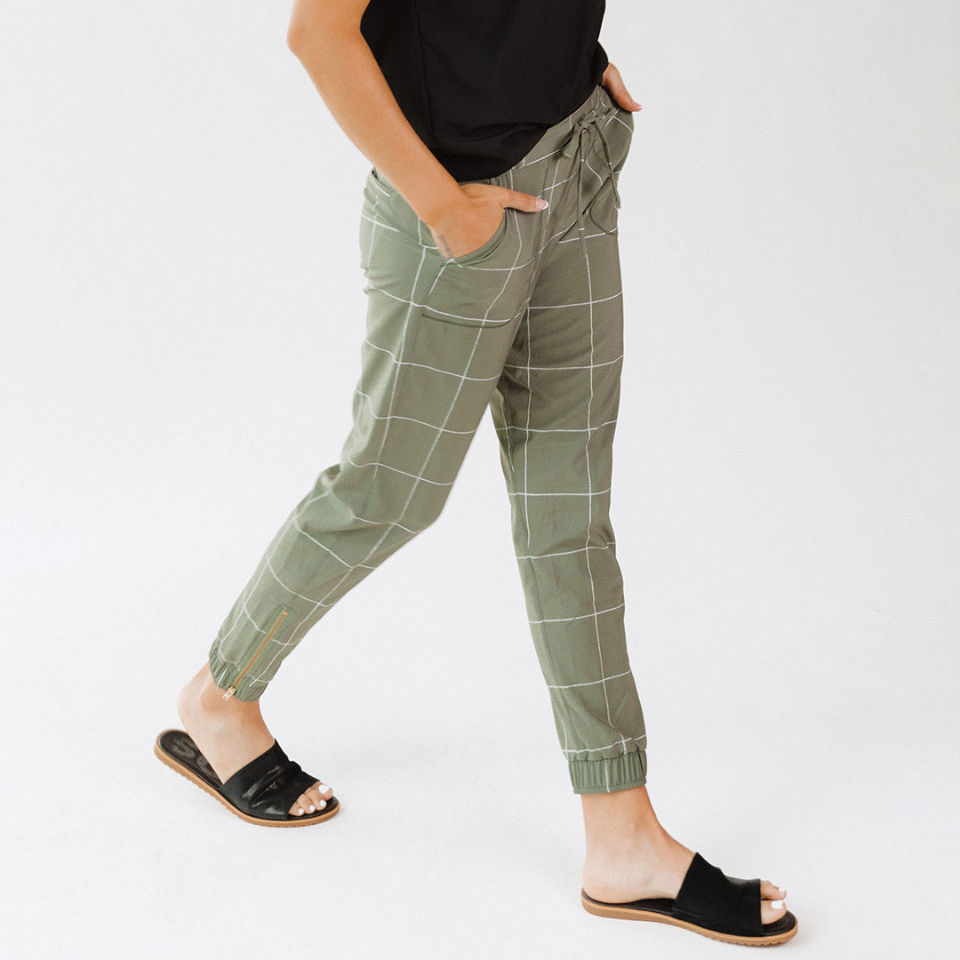 Stylish Sage Windowpane Jetsetters - Perfect for Travel, Work & Everyday Use | Fashionable Windowpane Pattern for Women & Men