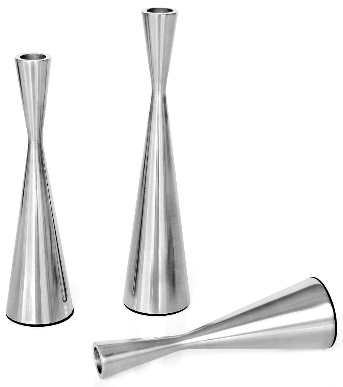 Vixdonos Set of 3 Metal Taper Candle Holders - Silver Decorative Candle Stand for Wedding Centerpieces, Dining Table Decor, Party & Home Decorations - Elegant Candle Sticks for Romantic Dinners, Holiday Tablescapes & Special Occasions