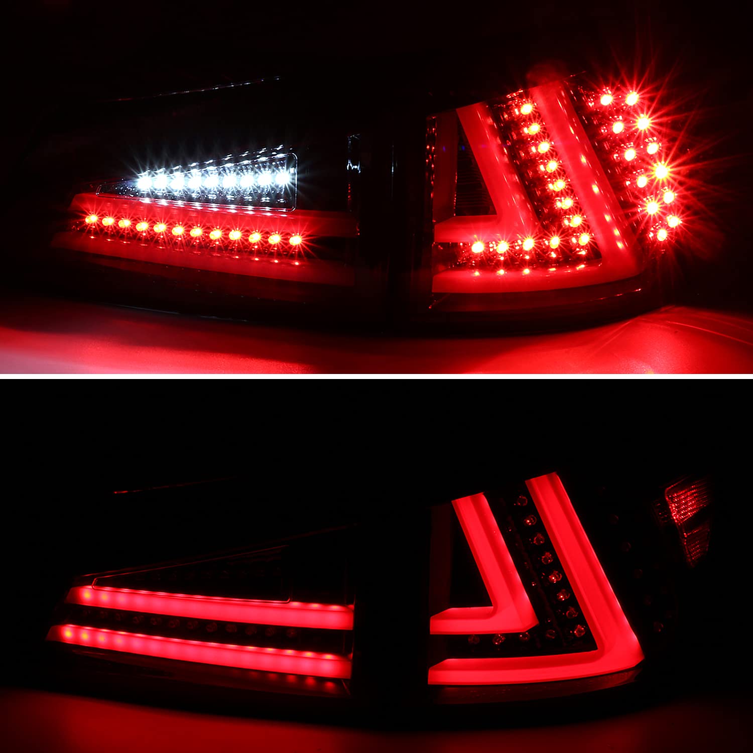 Spec-D Tuning Jet Black Housing Red LED Bar Tail Lights for 2006-2008 Lexus IS250 IS350 - Left & Right Pair Assembly - Upgrade Your Car's Rear Style & Visibility for Night Driving