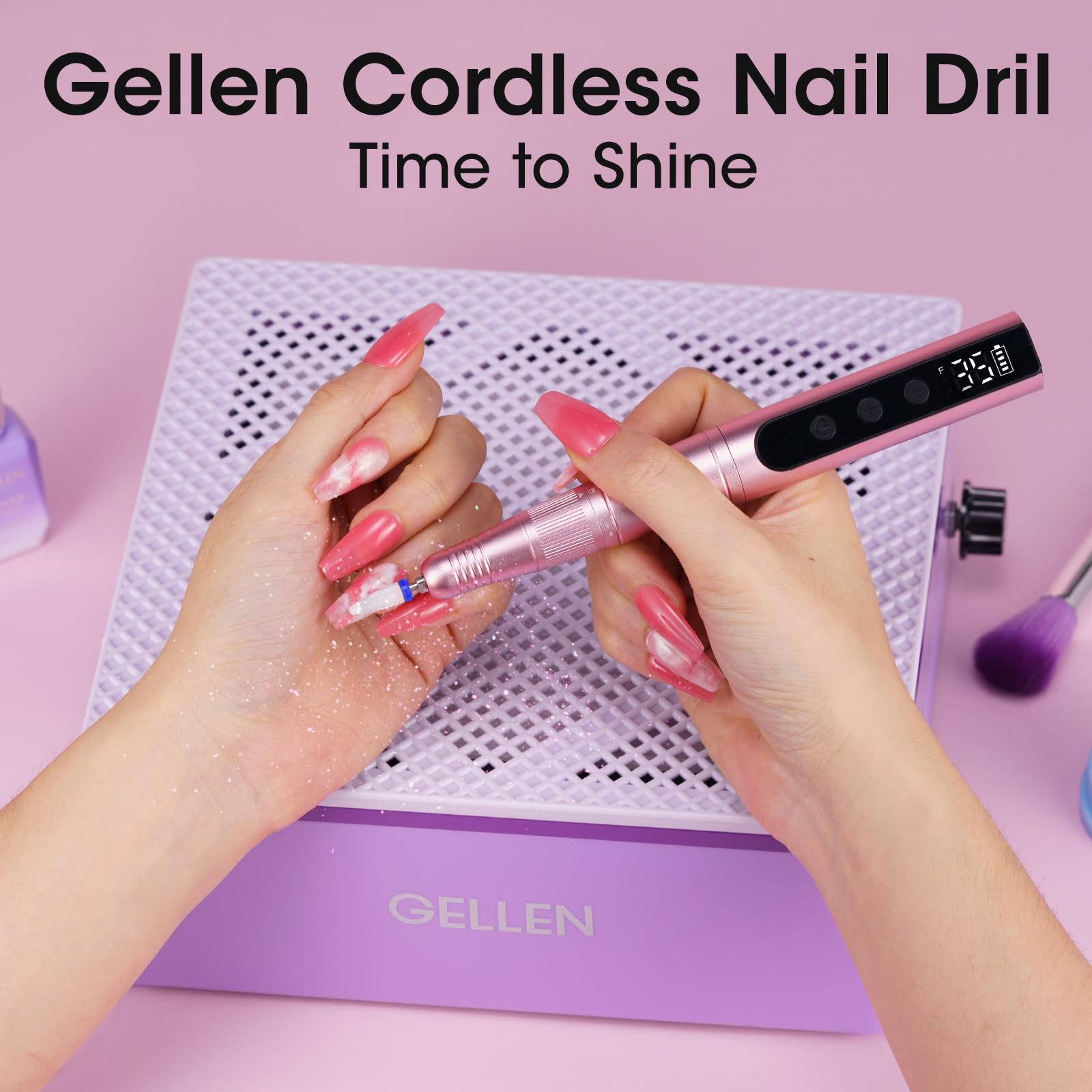 Gellen Professional Electric Nail File Kit - 11-in-1 Cordless Rechargeable Manicure Pedicure Set for Acrylic, Gel & Thick Nails - Perfect for Home & Salon Nail Care, DIY Nail Art & Professional Nail Technicians