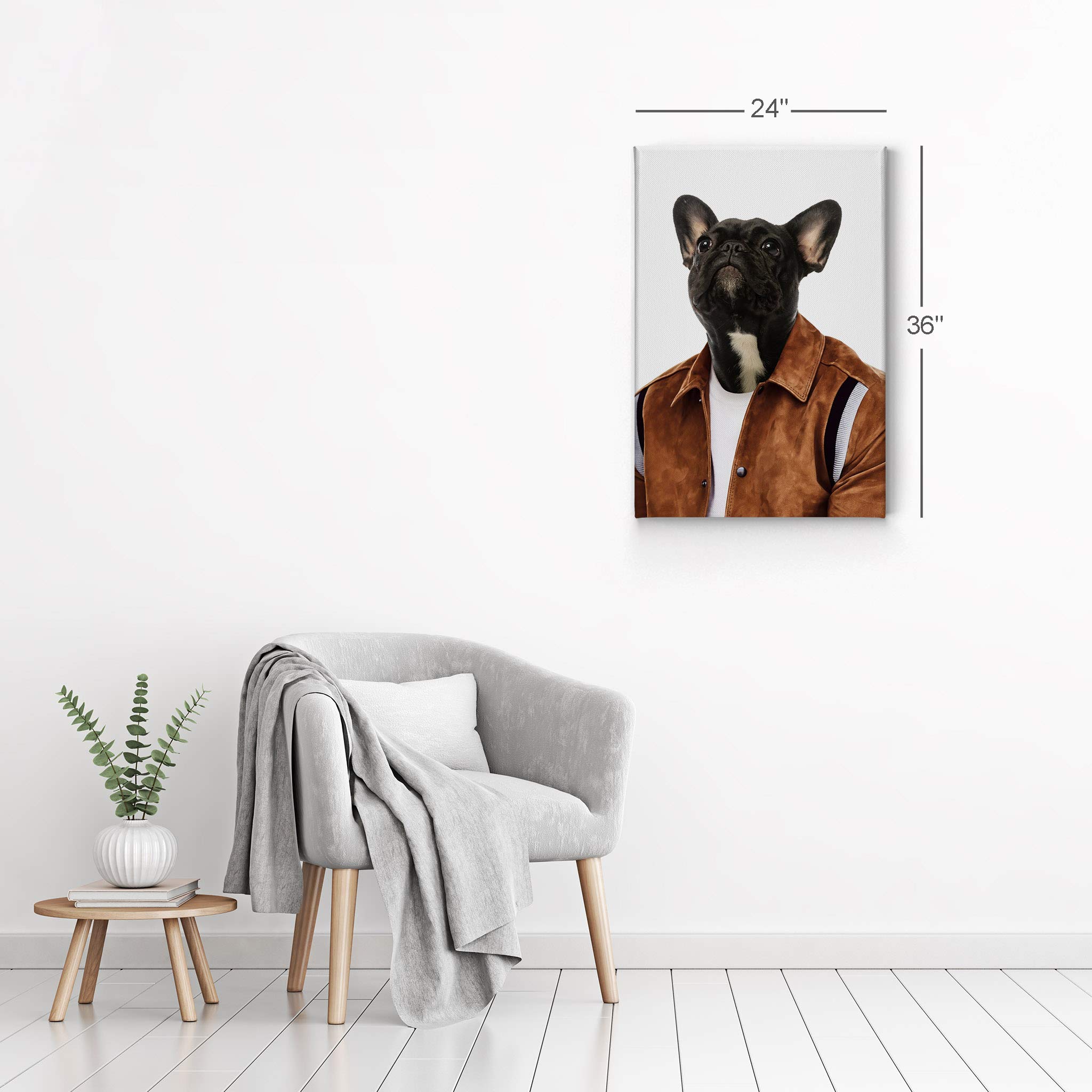 French Bulldog Portrait Canvas Wall Art - Brown Jacket Pet Painting for Dog Lovers, Ready to Hang 40x30 - Perfect Gift for Pet Owners, Home Decor for Living Room, Bedroom & Nursery