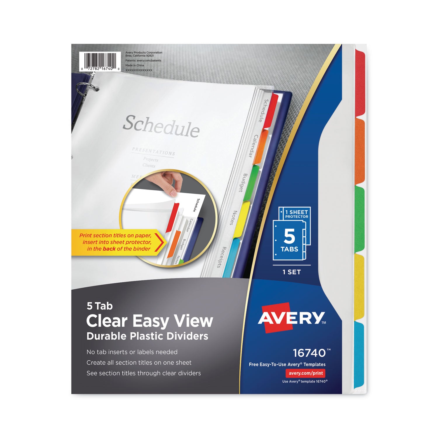 Avery® Clear Easy View Plastic Dividers with Multicolored Tabs - 5-Tab Set, 11