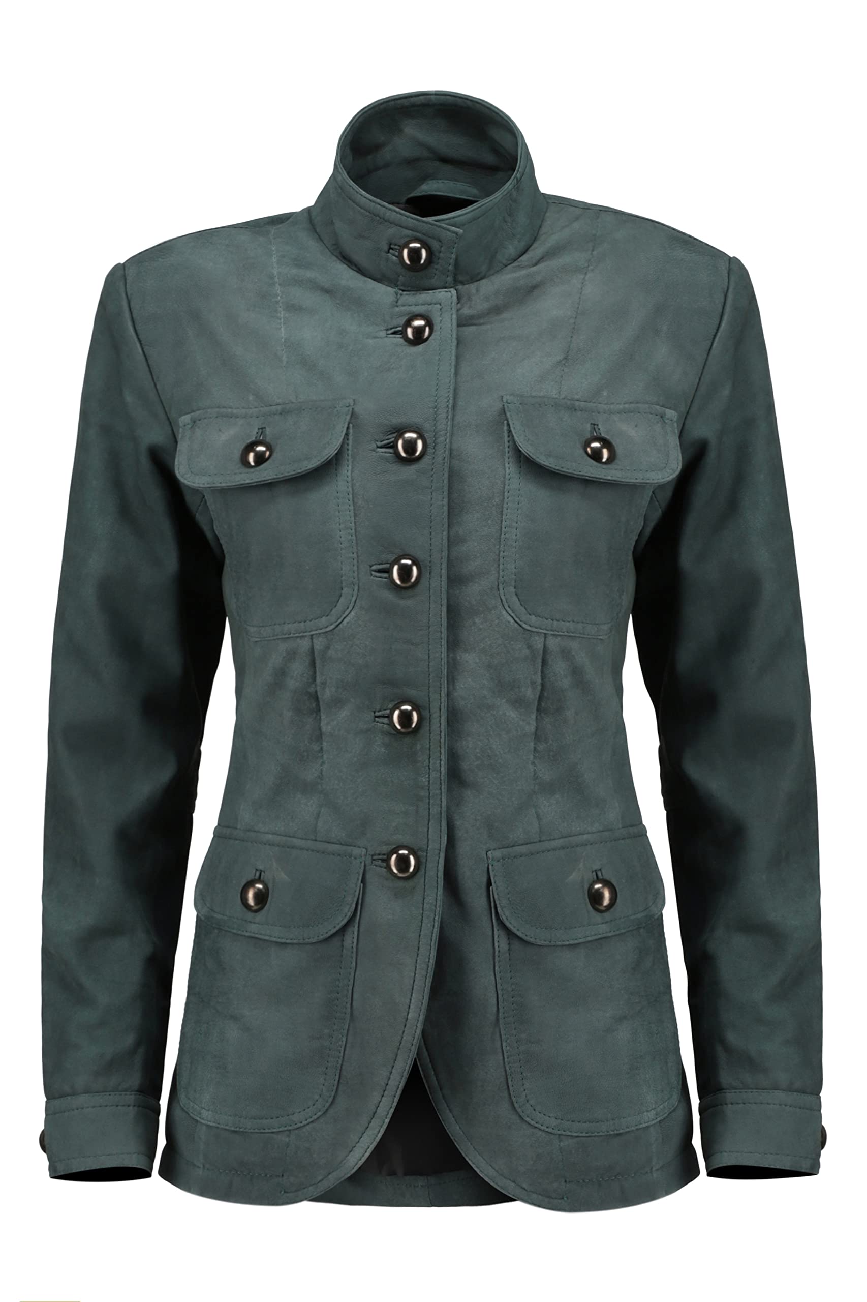 Vintage Suede Look Women's Leather Blazer Jacket with 5 Buttons, 4 Pockets & Double Back Slit - Elegant Cuff Sleeves for Office, Dinner & Special Occasions