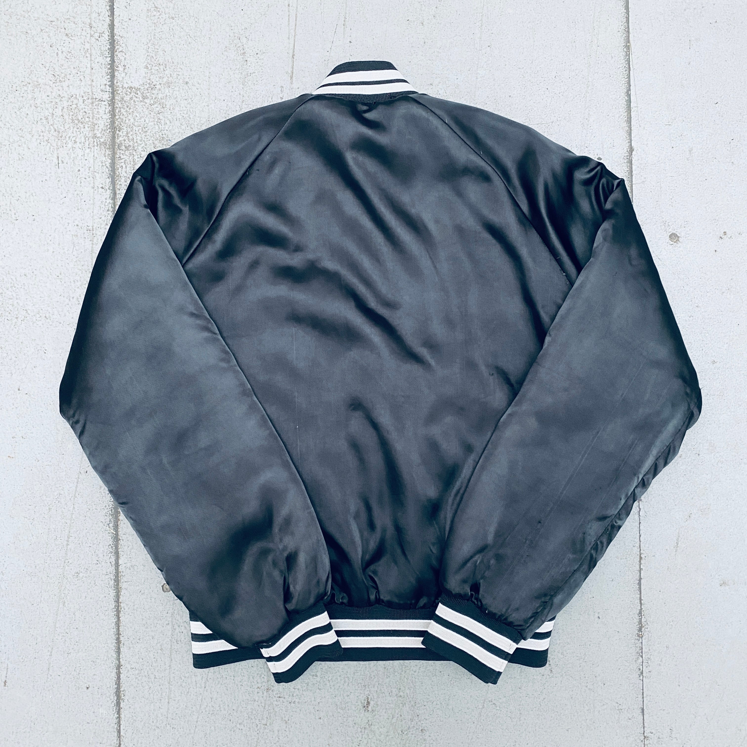 Oakland Raiders 1990s Vintage Satin Bomber Jacket - Men's Medium - Retro NFL Football Fan Apparel for Game Day & Casual Wear