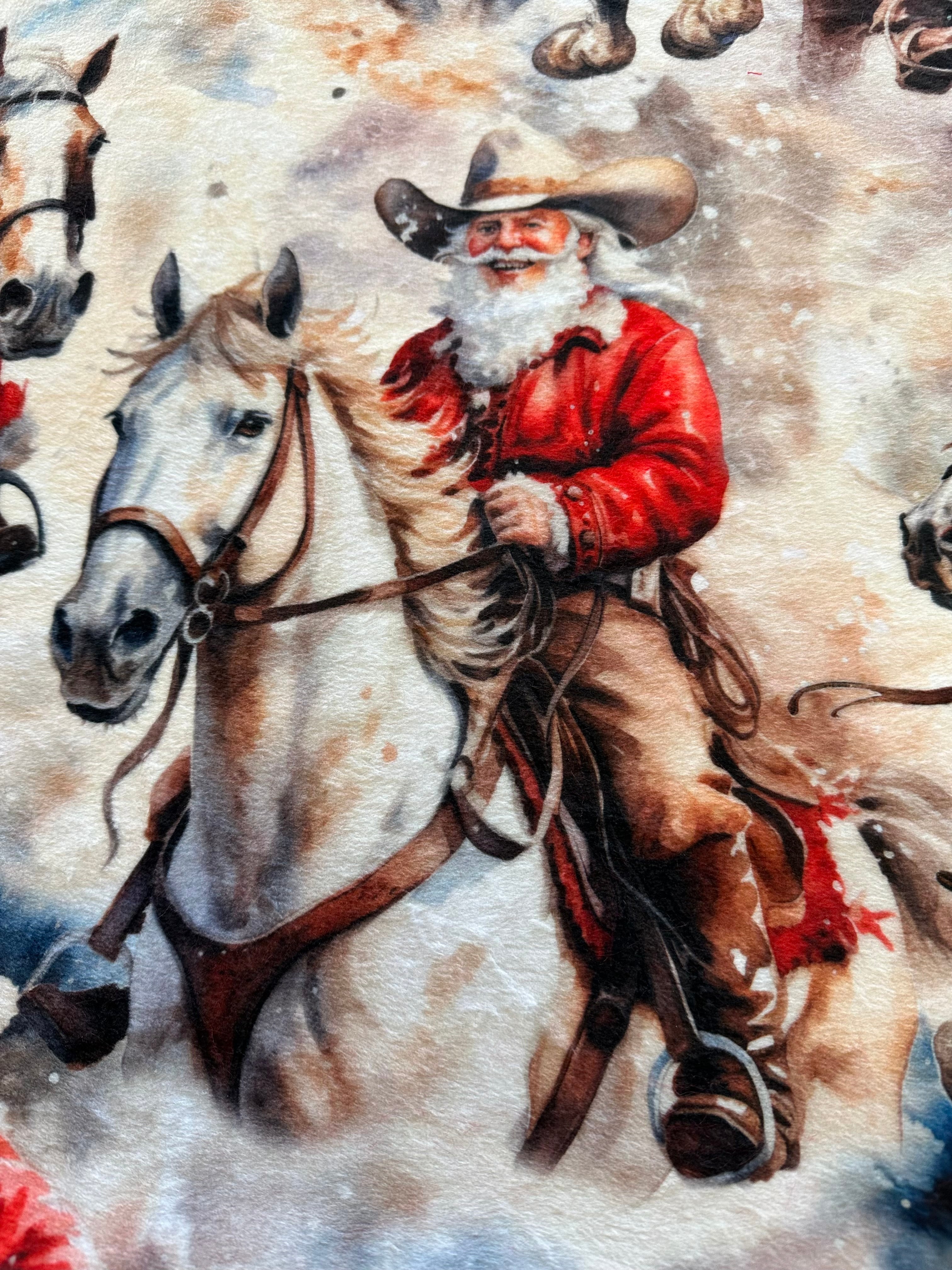 Red Luxe Cowboy Santa Minky Blanket 39x59 - Soft Throw for Kids & Adults with Pillowcase - Perfect for Christmas Gifts, Cozy Bedding & Holiday Decor