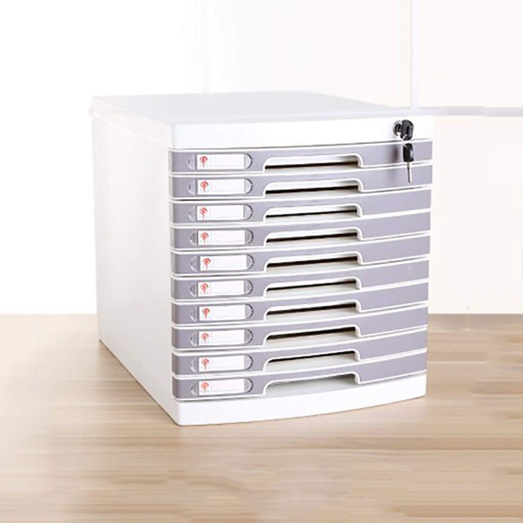 10-Drawer Plastic File Cabinet with Lock - High Capacity A4 Document Storage, Gray Office Furniture for Home & Office Organization | Perfect for Files, Folders & Office Supplies