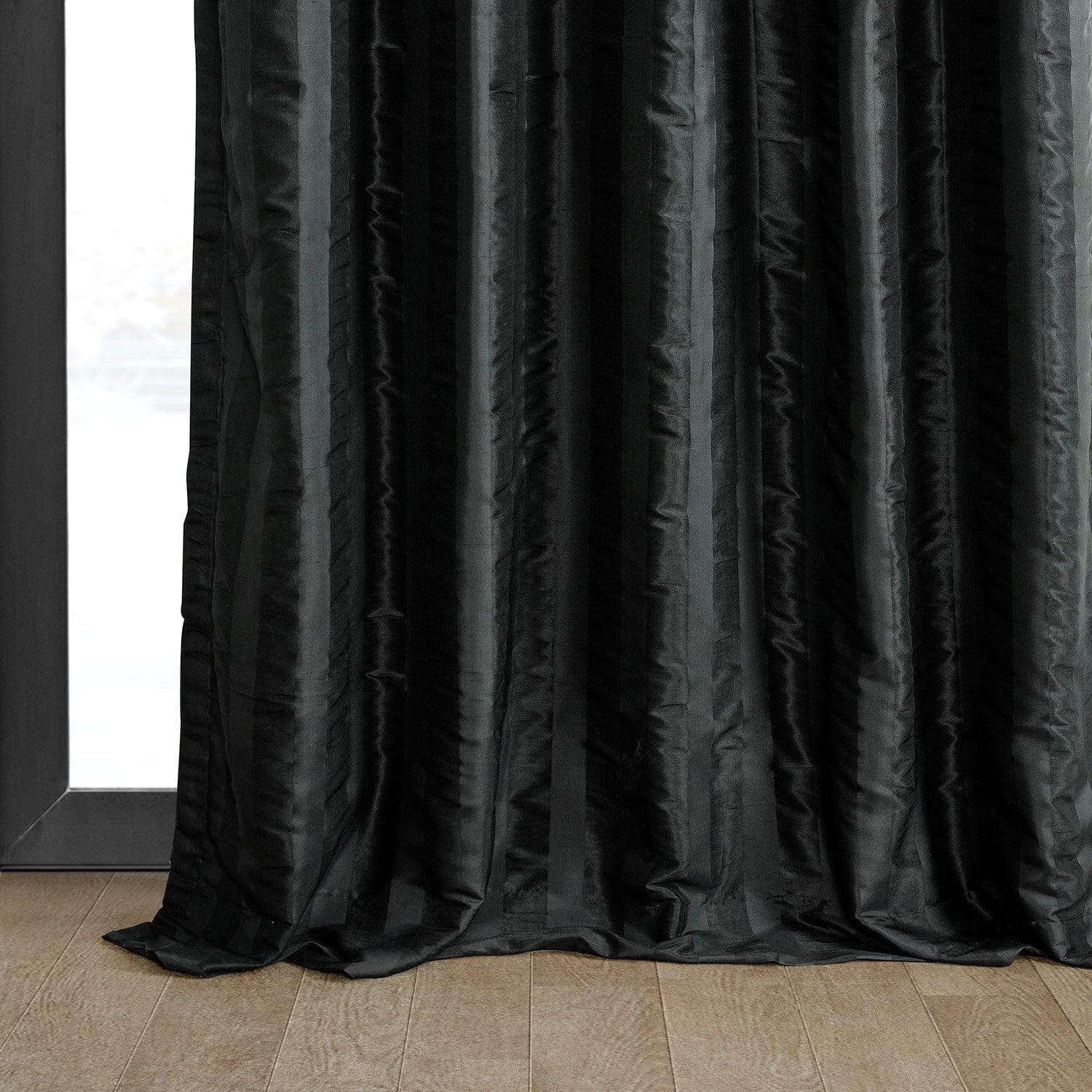 Black Striped Silk Blackout Curtains for Bedroom - Elegant Room Darkening Drapes for Better Sleep & Privacy