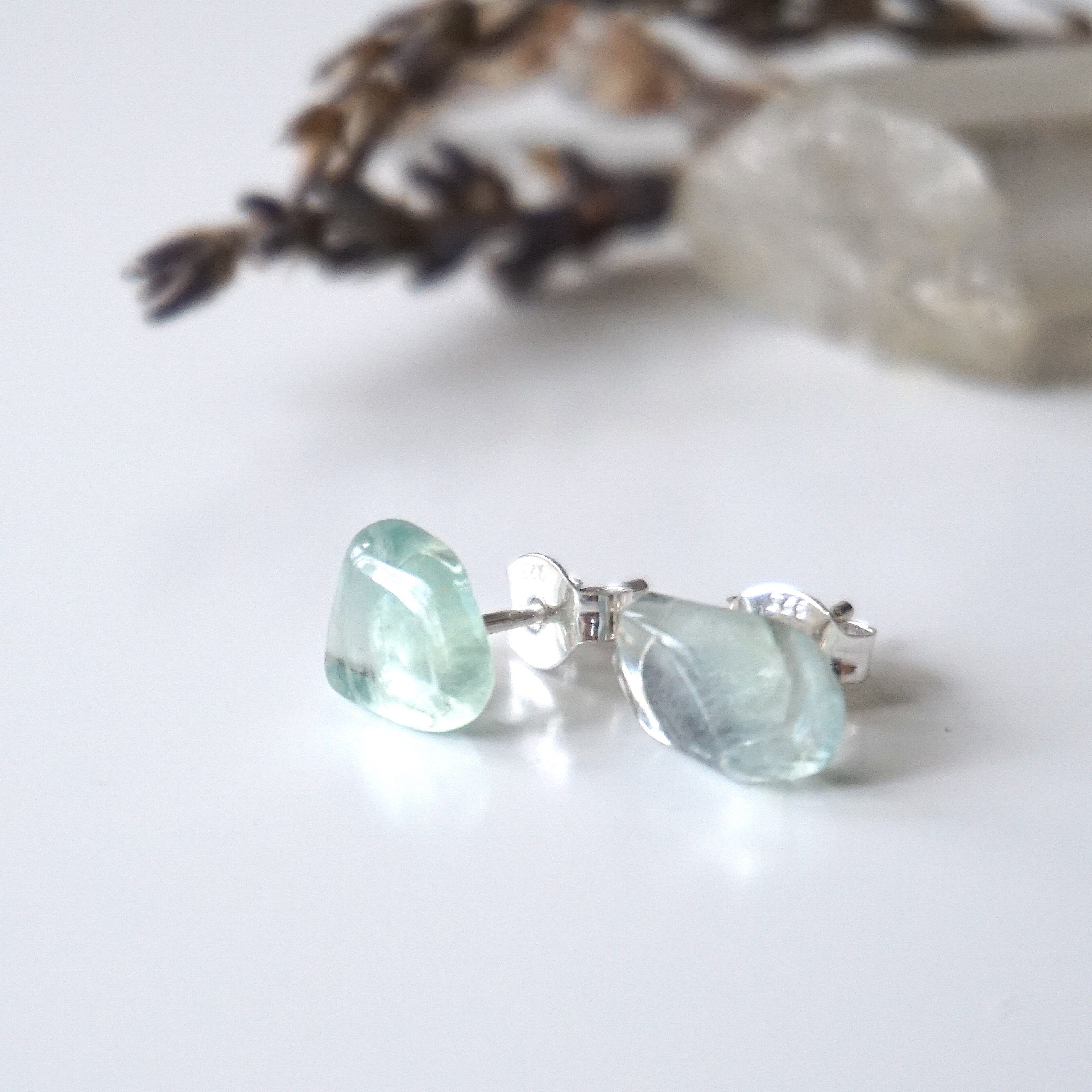Green Fluorite Stud Earrings - Hypoallergenic Post Earrings for Women | Healing Crystal Jewelry for Meditation & Energy Balance
