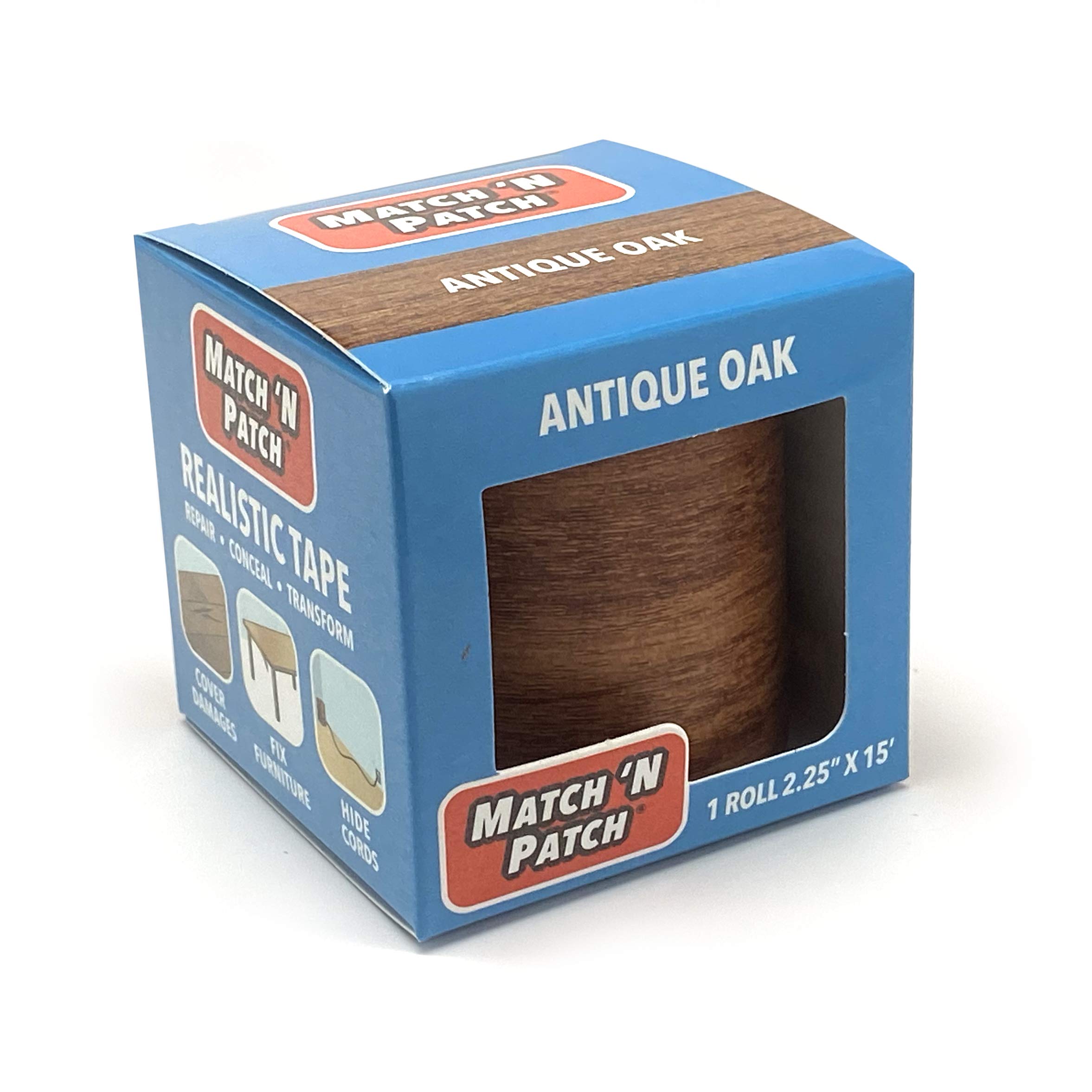 Match 'N Patch Realistic Wood Repair Tape - Antique Oak Finish | DIY Furniture Scratch & Damage Fix | Perfect for Tables, Chairs, Cabinets & Flooring Restoration