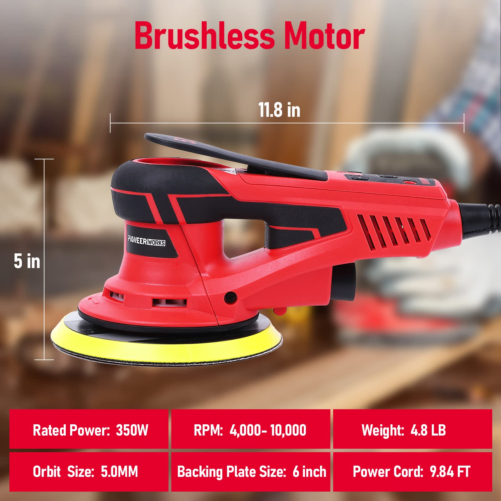 350W Brushless Electric Sheet Sander with 12 Sanding Papers - 10000 RPM Woodworking Sander for Smooth Finishing, Low Vibration for Carpentry & Polishing | Perfect for DIY Projects, Furniture Refinishing, and Home Renovation