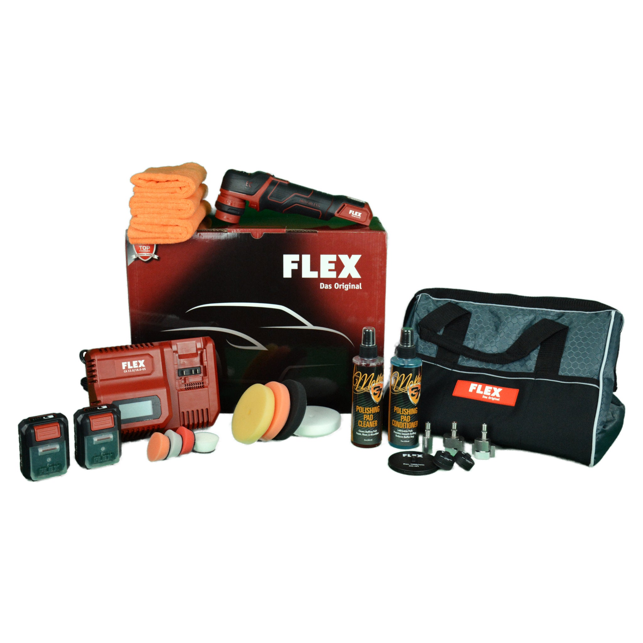 FLEX PXE 80 12 EC Cordless Mini Polisher Deluxe Kit - Professional Electric Car Detailing Tool for Auto Paint Correction, Buffing & Waxing - Perfect for DIY Detailing, Auto Shops & Mobile Car Wash Businesses