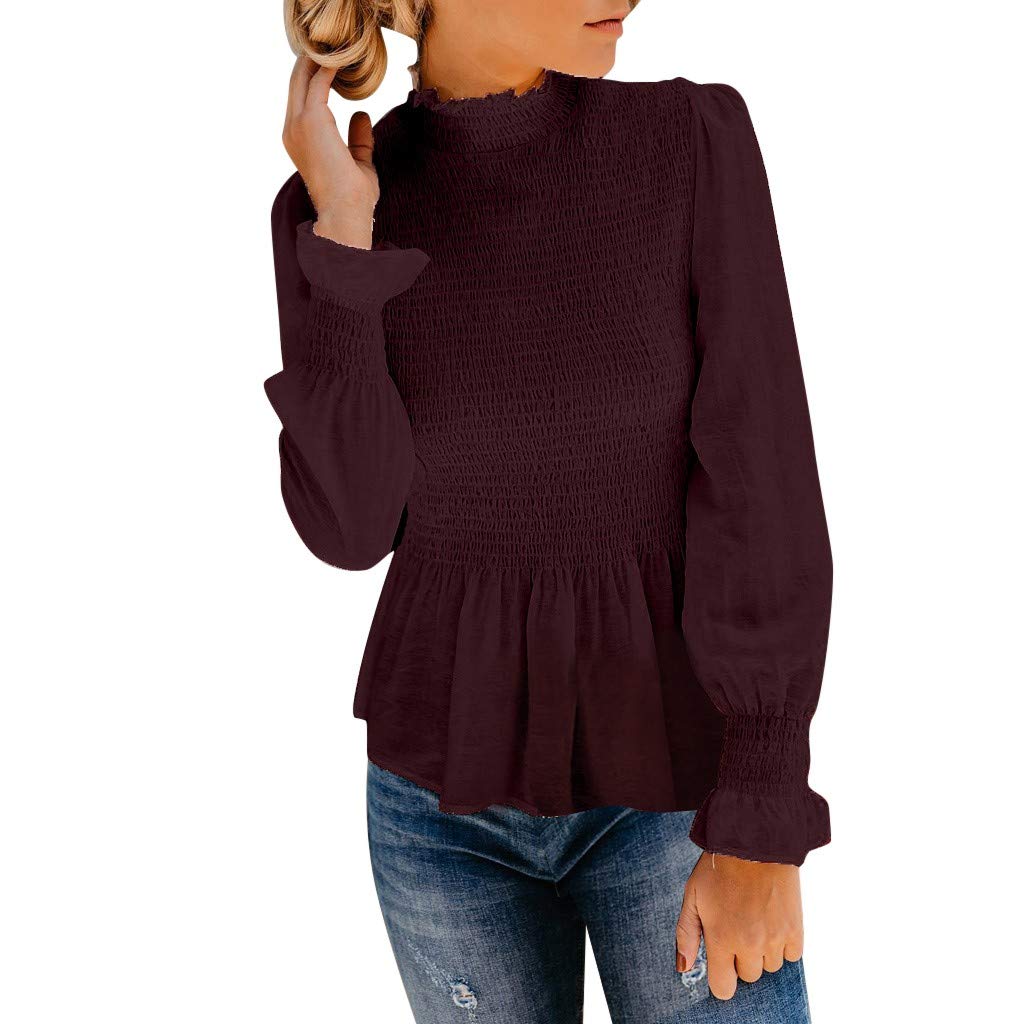 LEKODE Women's Fashion T-Shirts Chiffon Solid Turtleneck Blouse - Casual Office Wear & Spring Summer Tops
