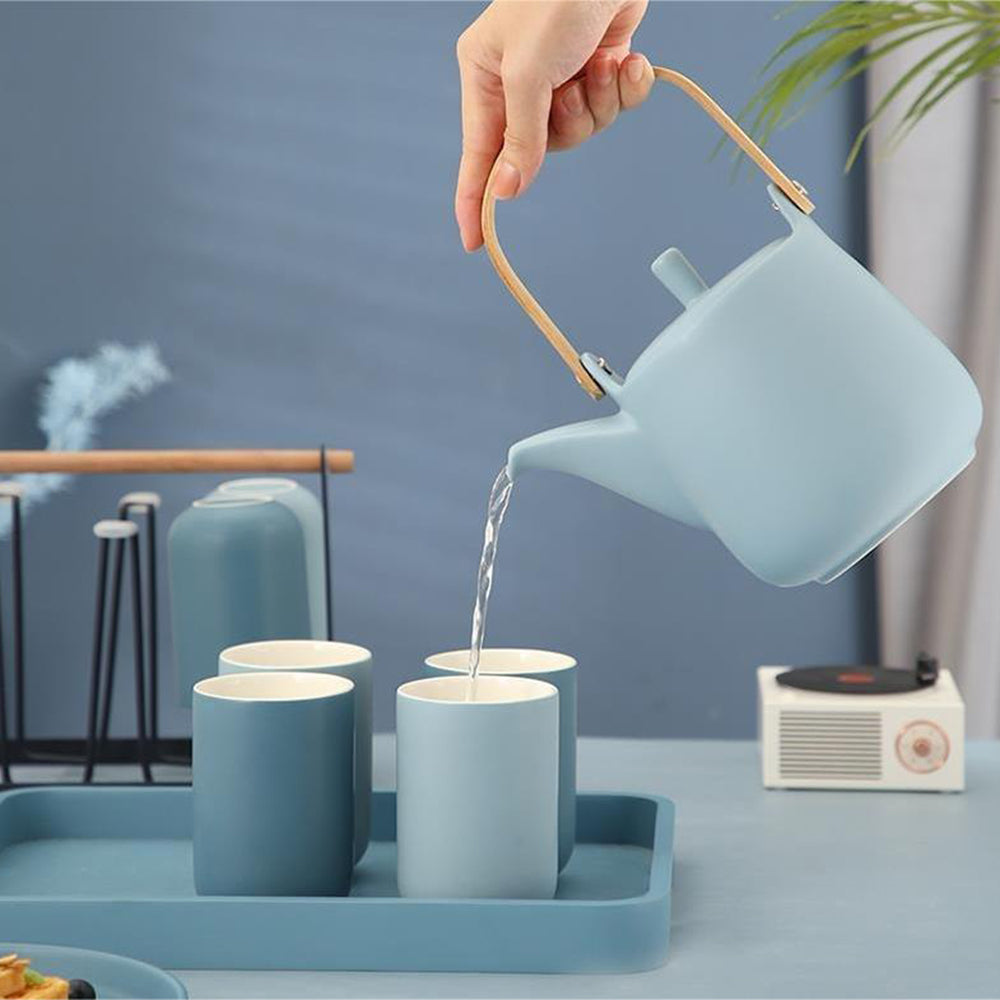 Elegant Morandi Haze Blue Ceramic Tea Set - 16 Piece Modern Tea Service with Teapot & Cups - Perfect for Afternoon Tea, Home Decor & Gift Giving