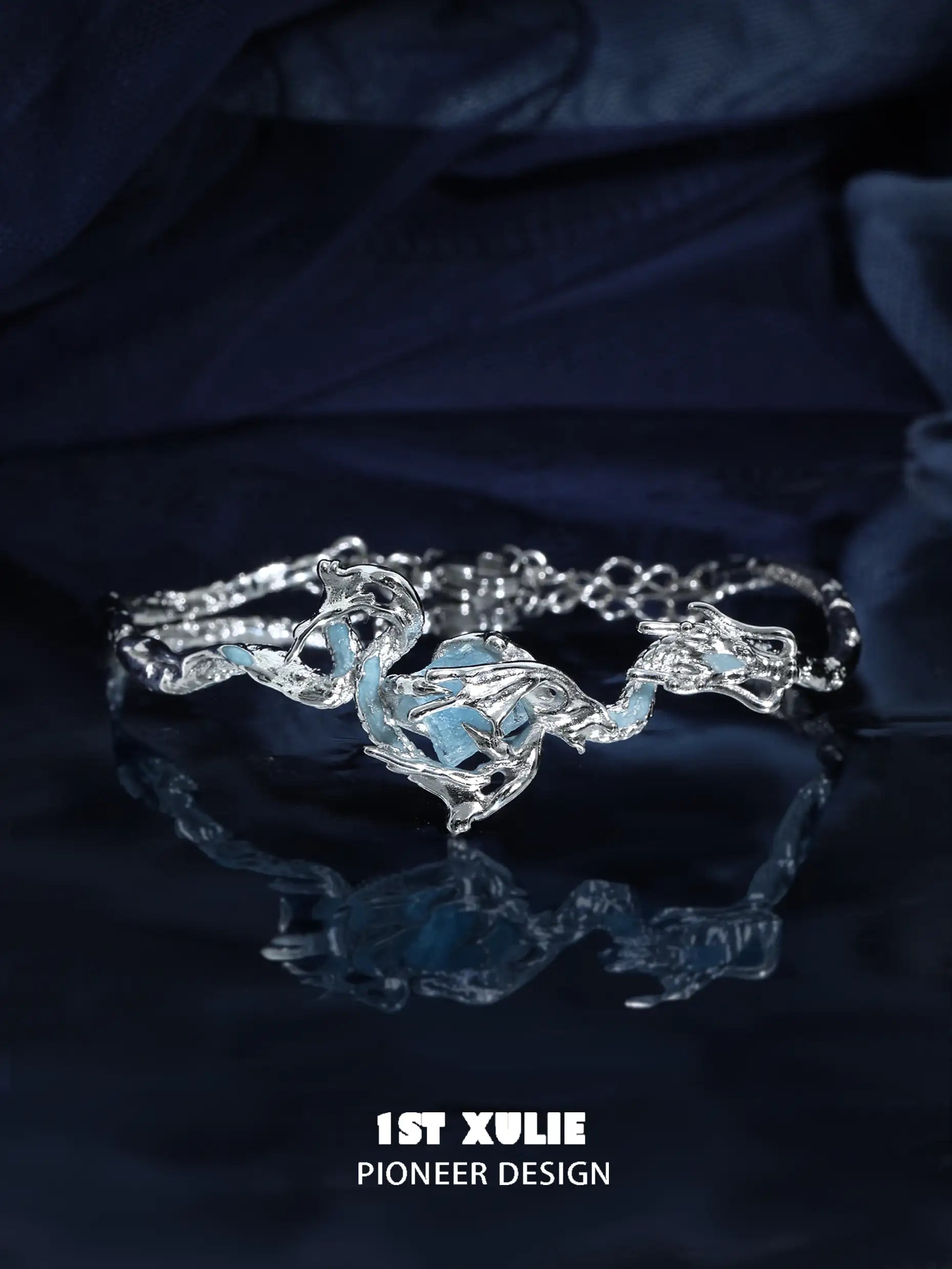 18K Platinum Plated Adjustable Open Bangle Bracelet with Aquamarine Gemstone - Elegant Jewelry for Women, Perfect for Weddings, Parties & Special Occasions