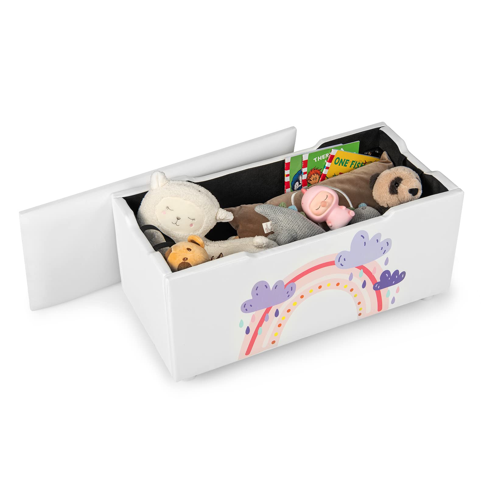 HONEY JOY 2-in-1 Kids Wooden Toy Storage Box with Padded Seat - Large Faux Leather Toy Chest Bench for Nursery, Bedroom & Playroom - Carry Handles for Easy Moving - Perfect for Organizing Toys, Books & Kids' Room Decor (Cloud Design)