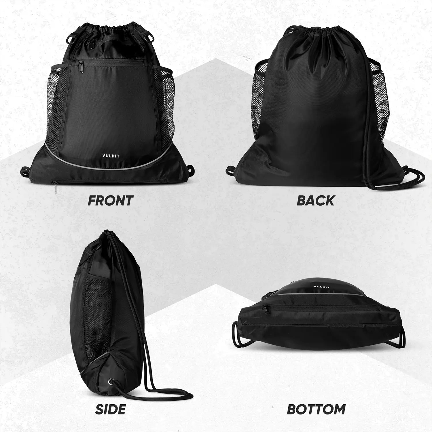 VB100 Waterproof Gym Bag with Large Mesh Pocket - Lightweight Drawstring Sports Backpack for Workout, Travel & Beach - Durable & Spacious for Shoes, Clothes & Gear