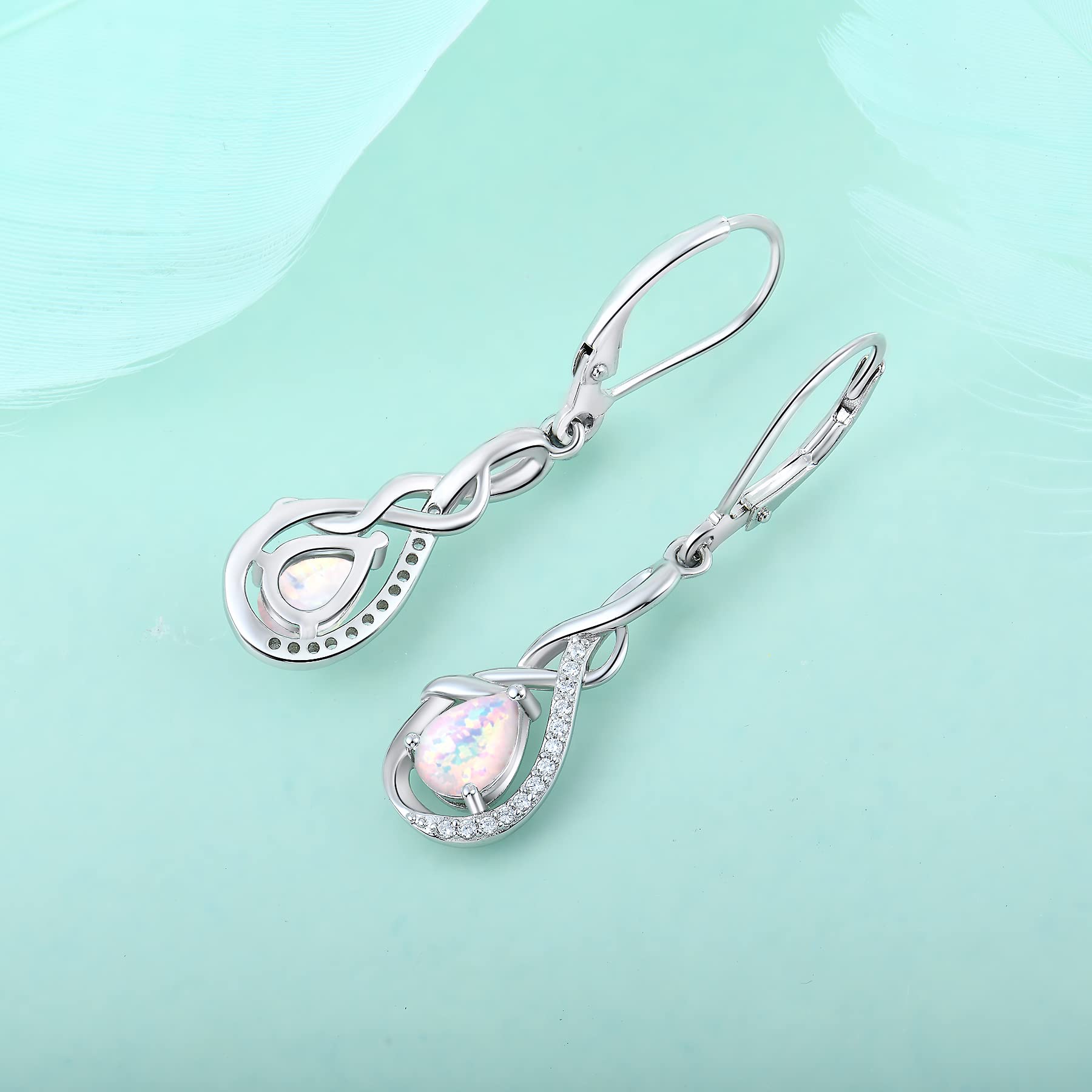 Stunning Sterling Silver Infinity Dangle Drop Earrings with Gemstones & Secure Leverback Closure - Elegant Twisted Jewelry for Women, Perfect for Weddings, Parties & Special Occasions