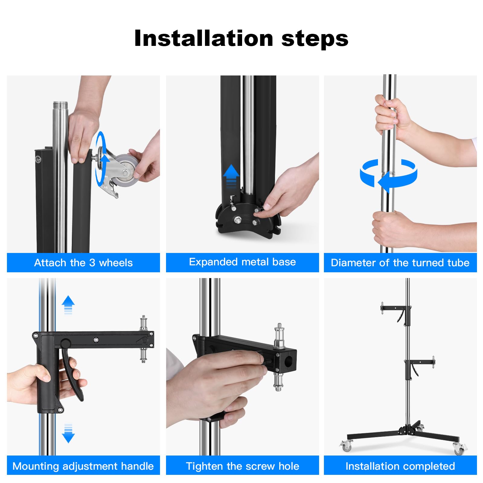 Heavy Duty M20 Steel Wheeled Pistol Grip Light Stand for Photography - 6.5' Max Height, 22 Lbs Load Capacity with Sliding Arm & Chrome-Plated Column | Perfect for Studio, Portrait, Product Photography and Video Lighting Setup