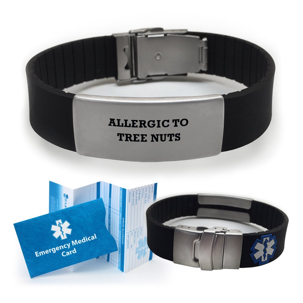 Hypoallergenic Medical Alert Bracelet for Tree Nut Allergies - Waterproof & Adjustable for Men & Women - Essential Safety ID for Dining Out, Travel & Emergencies
