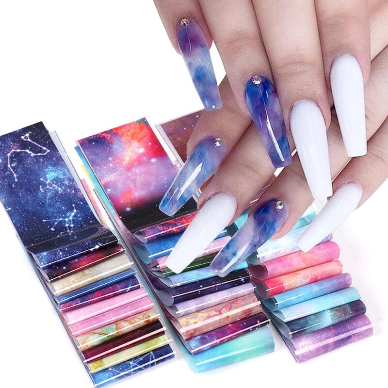Starry Sky Nail Art Transfer Foil - 30pcs Galaxy Nail Decals for Gel & Acrylic Nails - Perfect for DIY Manicures, Nail Salons & Special Occasions