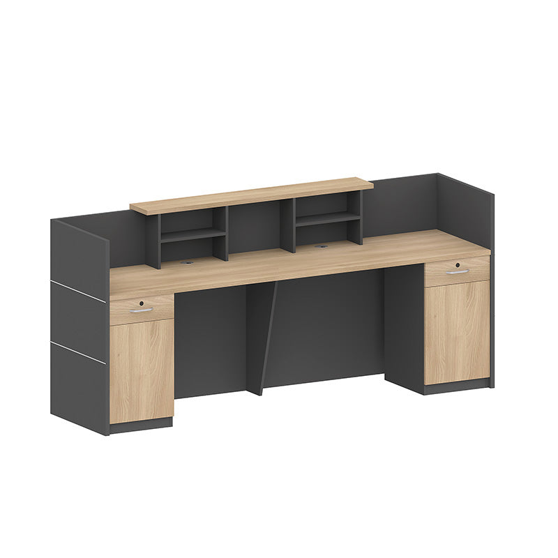 BELEN 2.4M Acacia Wood Reception Desk with Carbon Grey Finish - Perfect for Office Lobby, Hotel Front Desk & Corporate Reception Areas