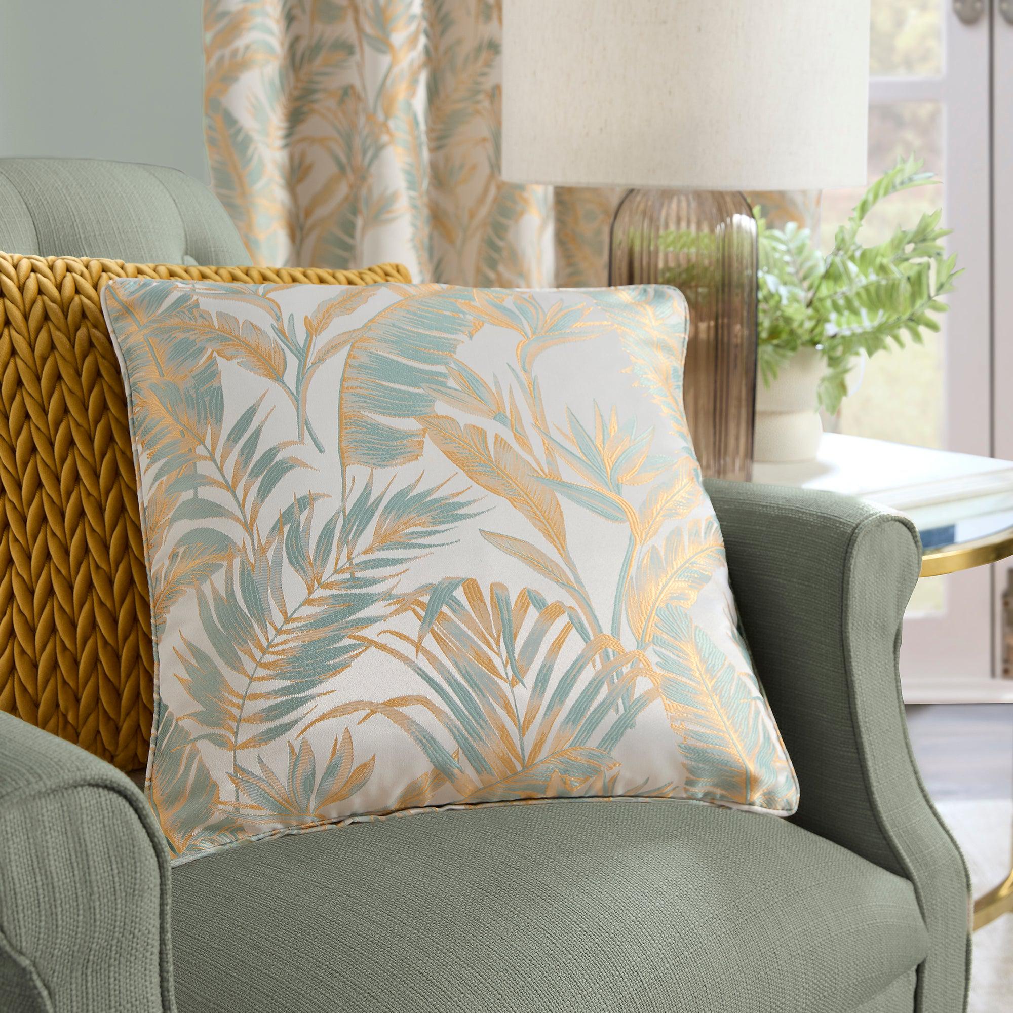 Laurence Llewelyn Bowen Paradise Palm Cushion - Duck Egg Blue Luxury Throw Pillow for Sofa, Bed & Home Decor | Boho Chic Living Room & Bedroom Accent