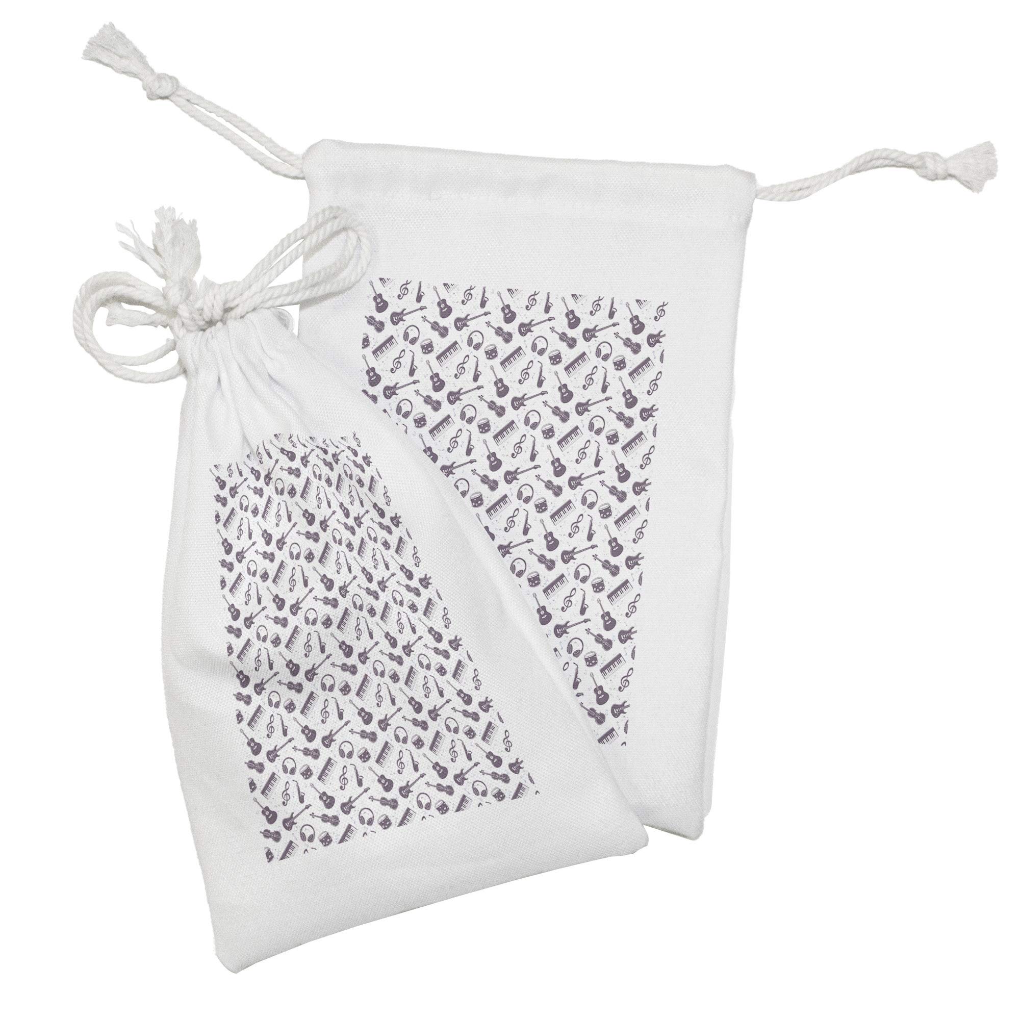 Ambesonne 2-Pack Music Fabric Pouch Set - Guitar & Keyboard Silhouette Drawstring Bags for Toiletries, Makeup, Jewelry & Party Favors (9