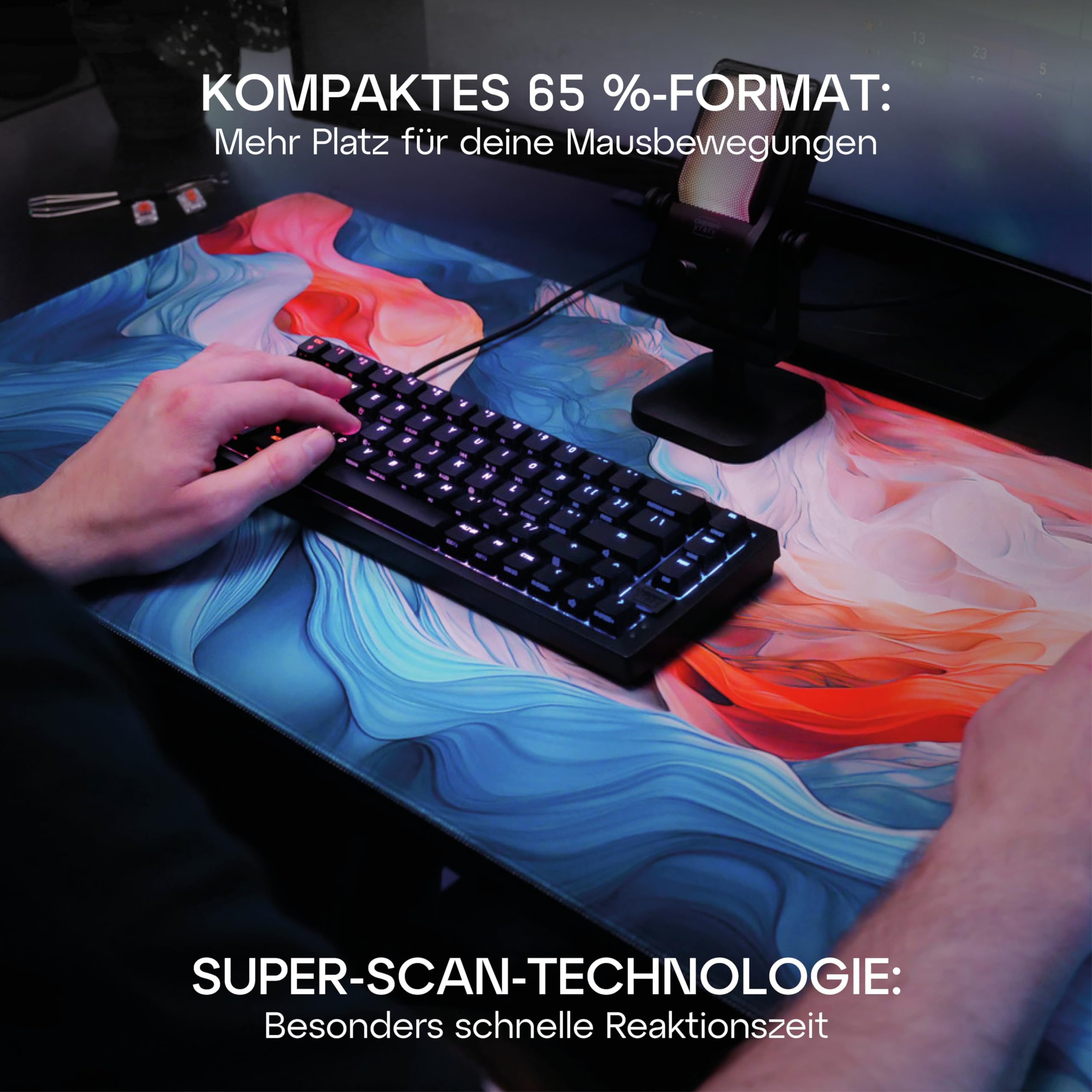 XTRFY K5V2 Compact 65% Mechanical Gaming Keyboard - German QWERTZ Layout, Hot-Swappable MX2A Red Switches, White Transparent Design for Esports & Office Use