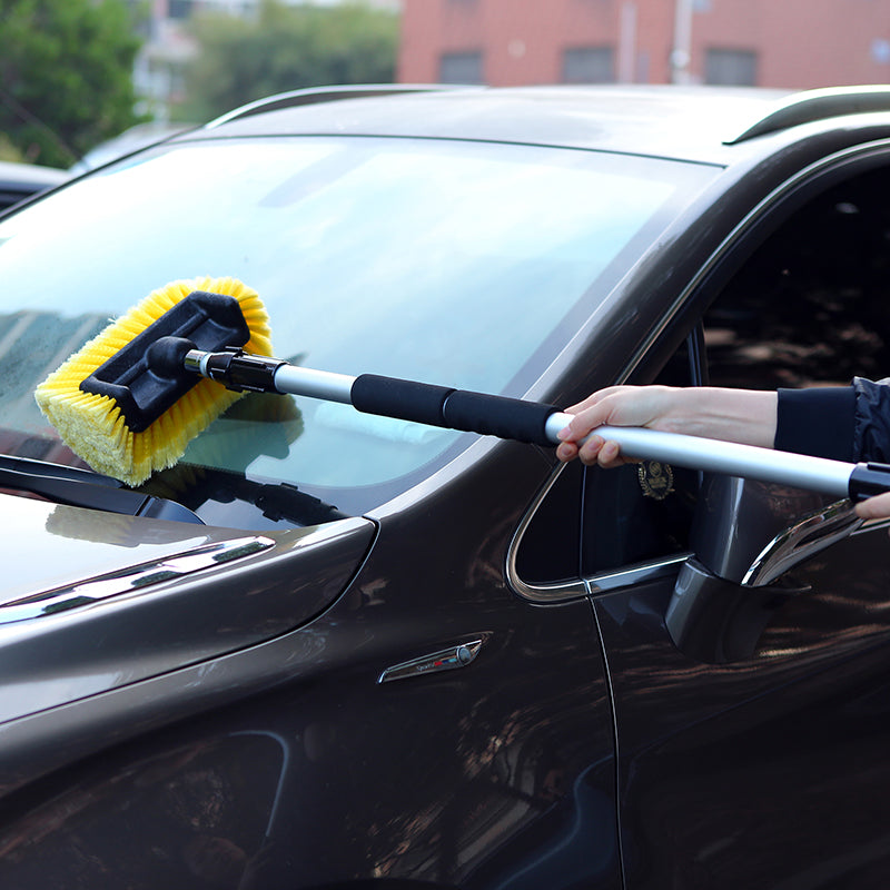 10/12 Flow Thru Brush with Telescopic Pole & On/Off Switch (3.4' to 6 ft Extension) - Perfect for Window Cleaning, Car Washing, and Outdoor Surface Maintenance