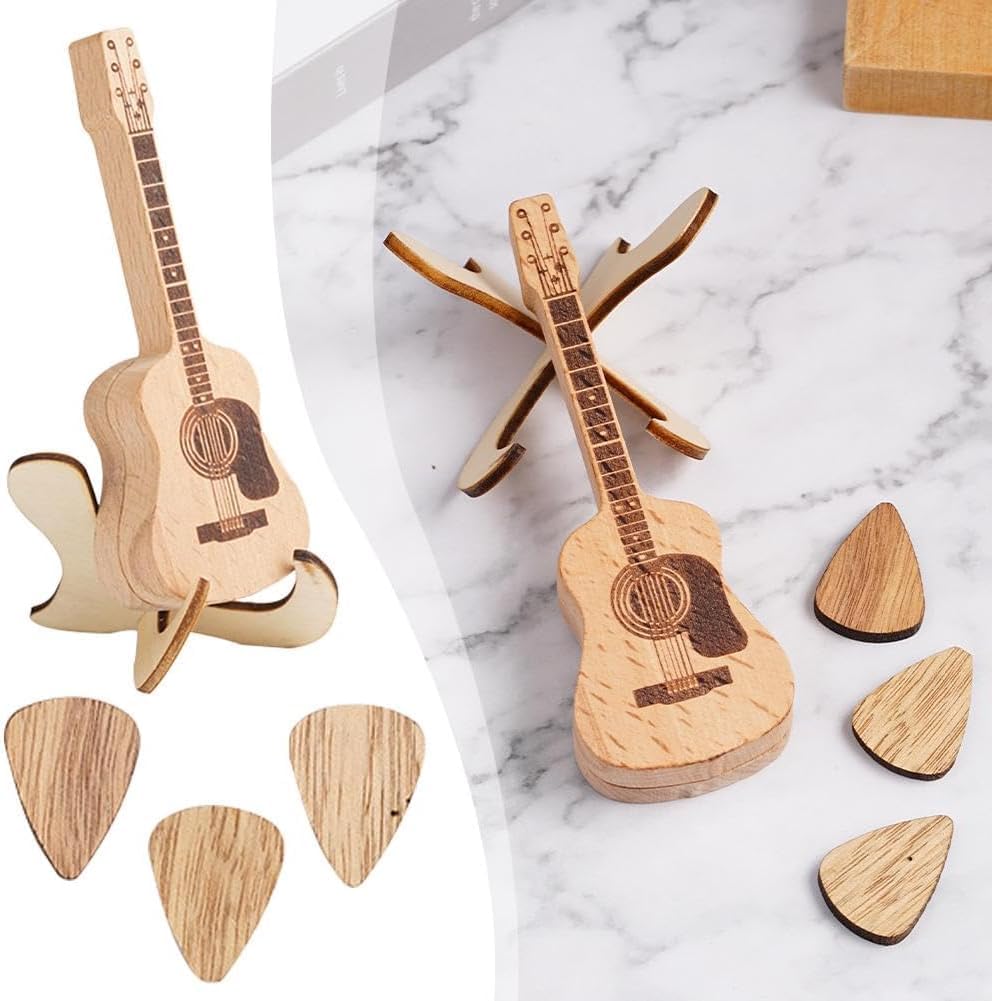 1Pc Wooden Guitar Pick Box - Mini Guitar Shaped Pick Holder & Case - Personalized Music Gift for Guitar & Bass Players - Perfect for Home, Studio & Travel Accessories