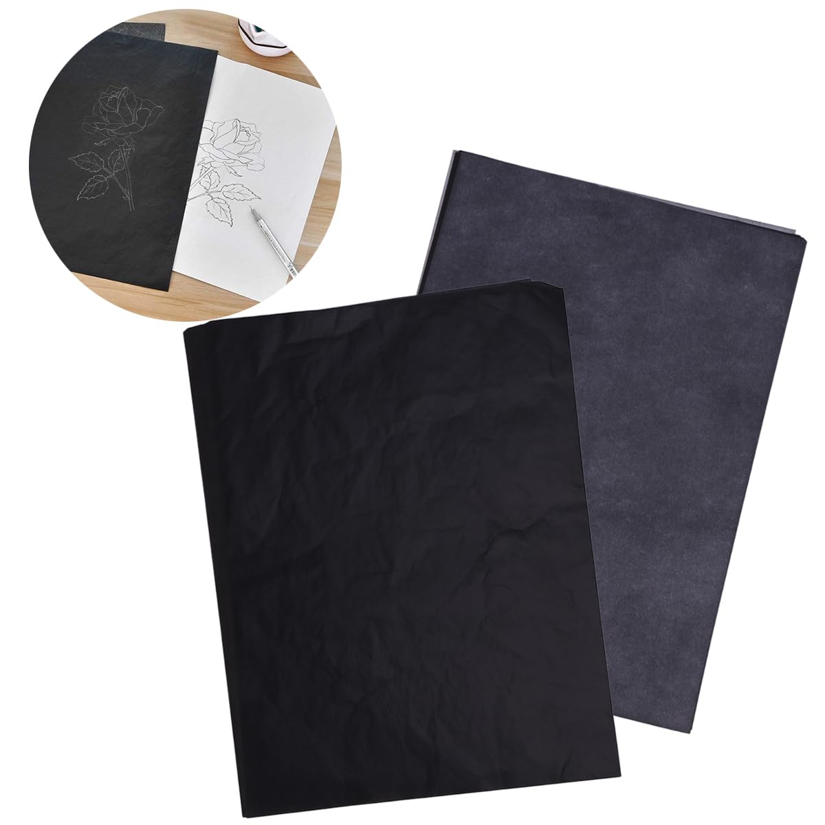 VILLCASE 100 Sheets Black Carbon Paper - Graphite Transfer Tracing Paper for Woodworking, DIY Projects, Artist Sketching on Canvas, Fabric & Paper | Perfect for Lettering, Drawing & Crafting