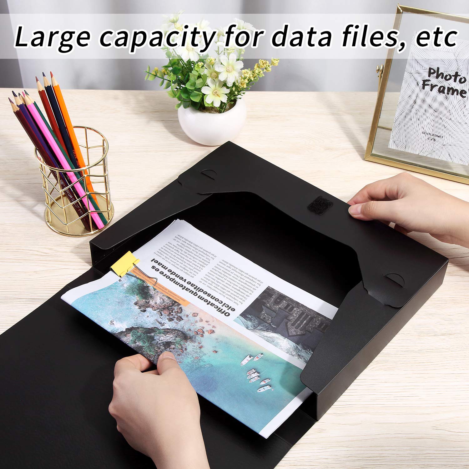 A4 Plastic Storage File Box - Foldable Document Organizer with 5.8cm Thickened Design, Large Capacity Black File Holder (4-Pack) - Perfect for Office, Home & School Organization