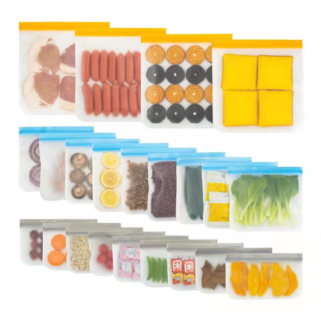 22 Pack Reusable Storage Bags - 4 Gallon, 9 Sandwich & 9 Snack Bags | Extra Thick Leakproof, BPA Free | Perfect for Meal Prep, Freezer Storage & Kids Lunch Box Organization