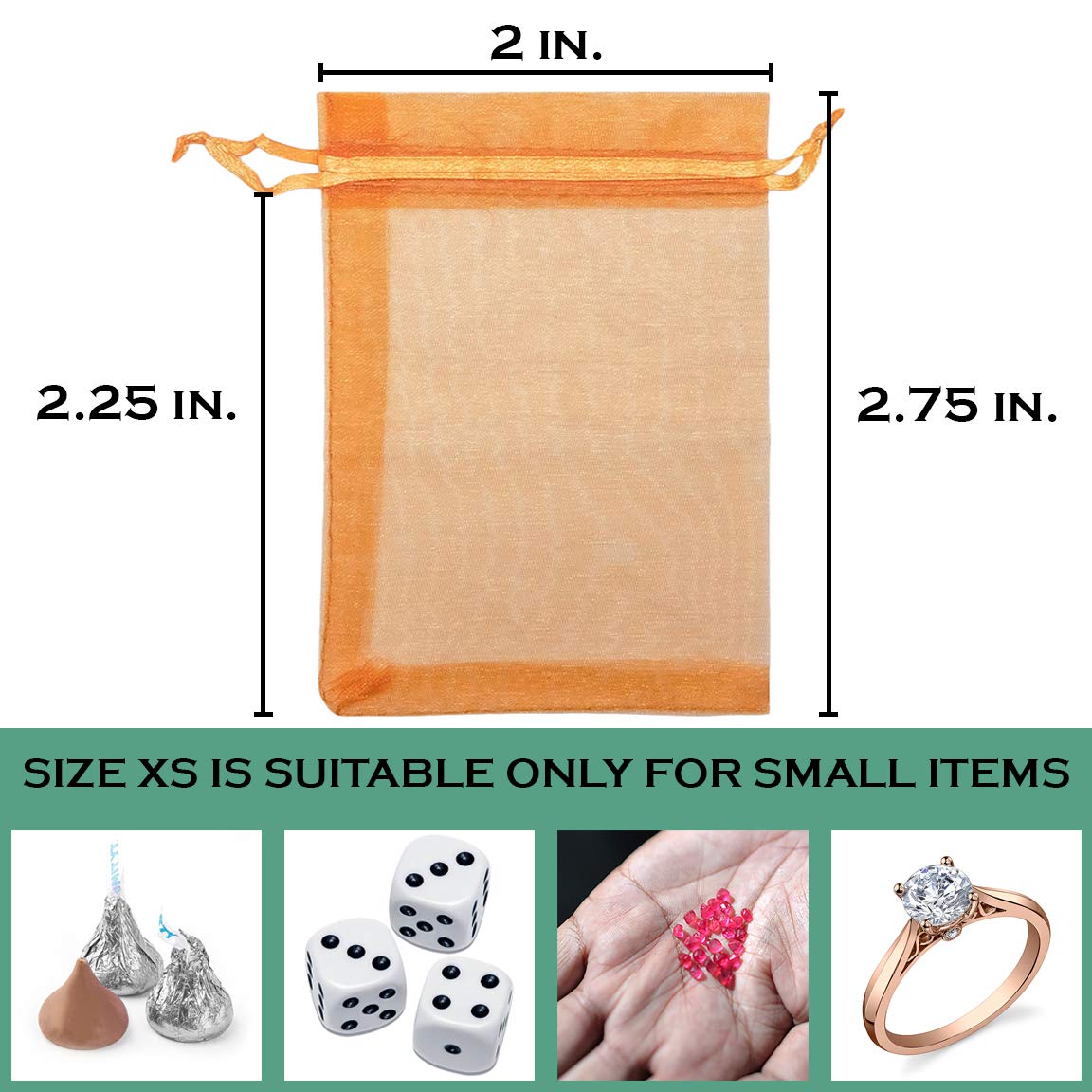 100-Pack Orange Sheer Organza Drawstring Gift Bags 2x2.75