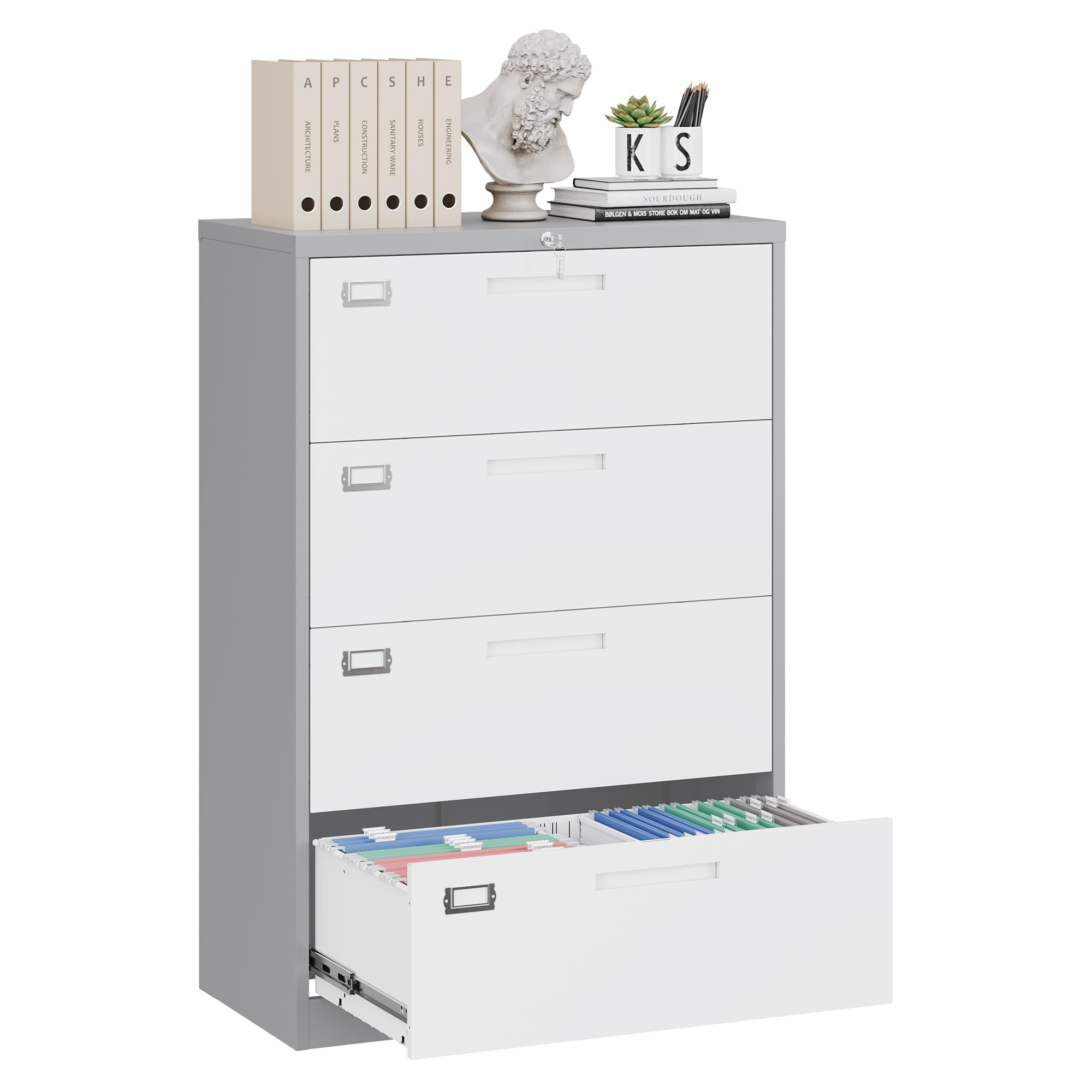 Yizosh 4-Drawer Locking File Cabinet - Metal Lateral Office Storage Organizer for Letter Legal F4 A4 Documents | Secure Home & Office Filing Solution for Paperwork Organization