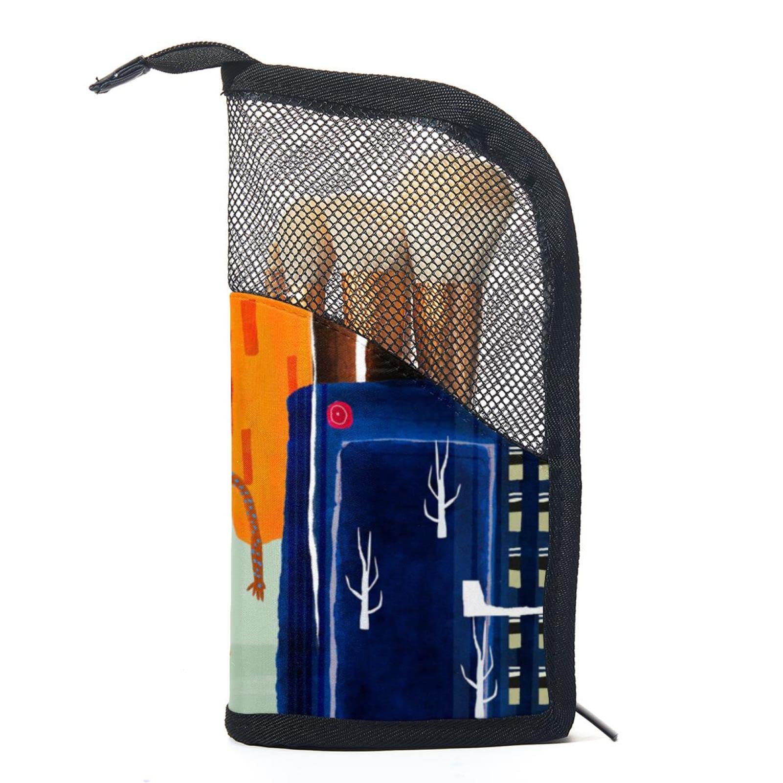 Premium 12-Piece Makeup Brush Set with Abstract African Print Organizer Bag - Portable Travel Makeup Brush Holder Case for Professional Artists & Beginners - Perfect for Home, Travel & Salon Use