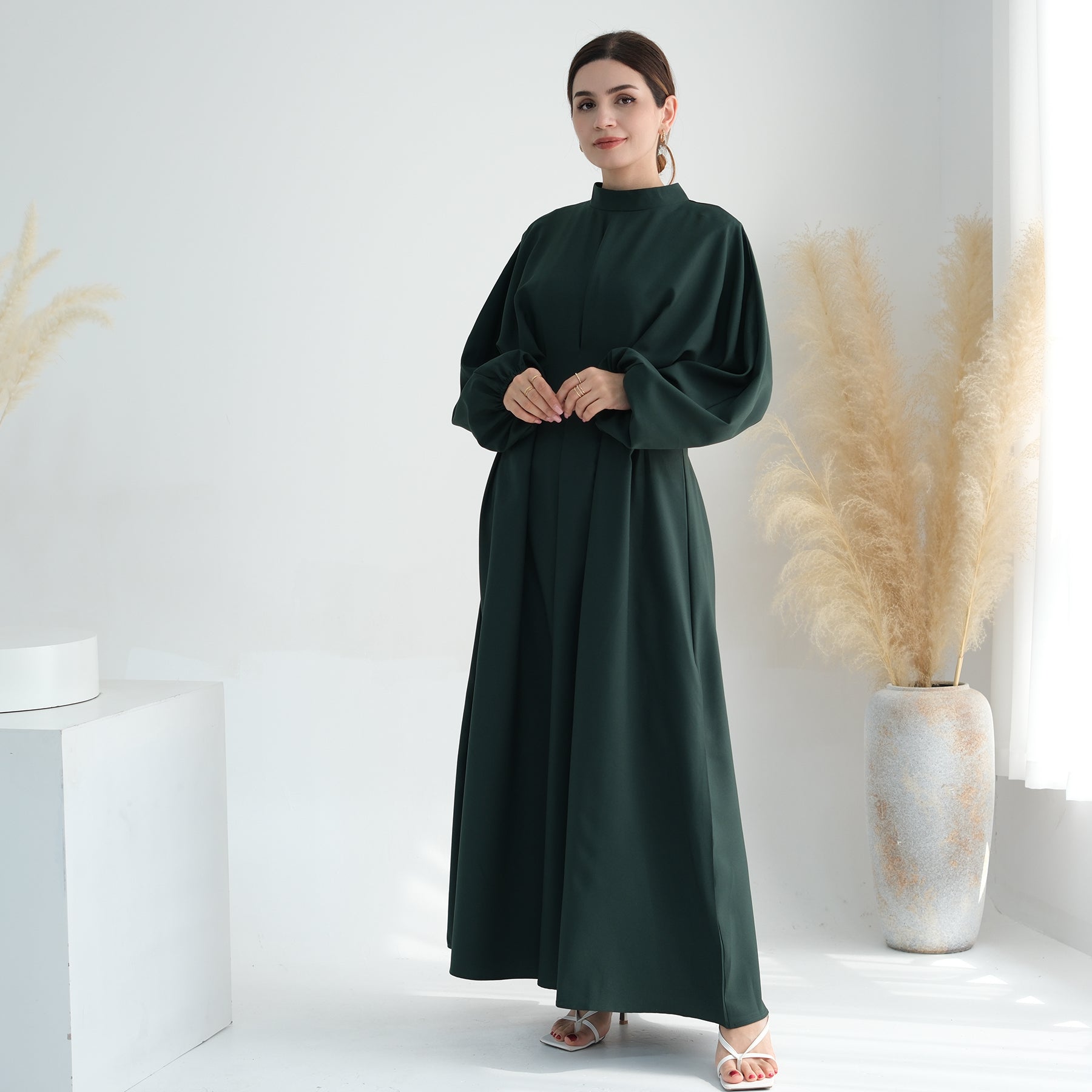 Madison Long Sleeve Maxi Dress in Green | Flowy Boho Chic Women's Dress for Casual Outings, Date Nights & Fall Weddings