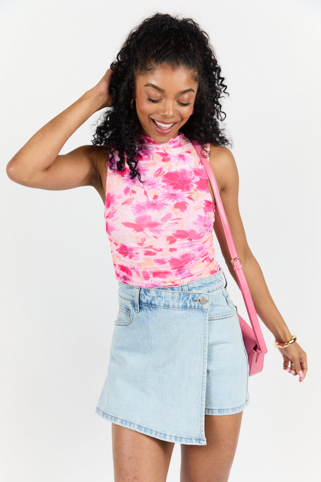Buttoned Up Light Wash Denim Skirt Shorts for Women - Comfortable Stretch Denim Skort with Front Buttons - Perfect for Casual Outings, Summer Dresses, and Weekend Brunch