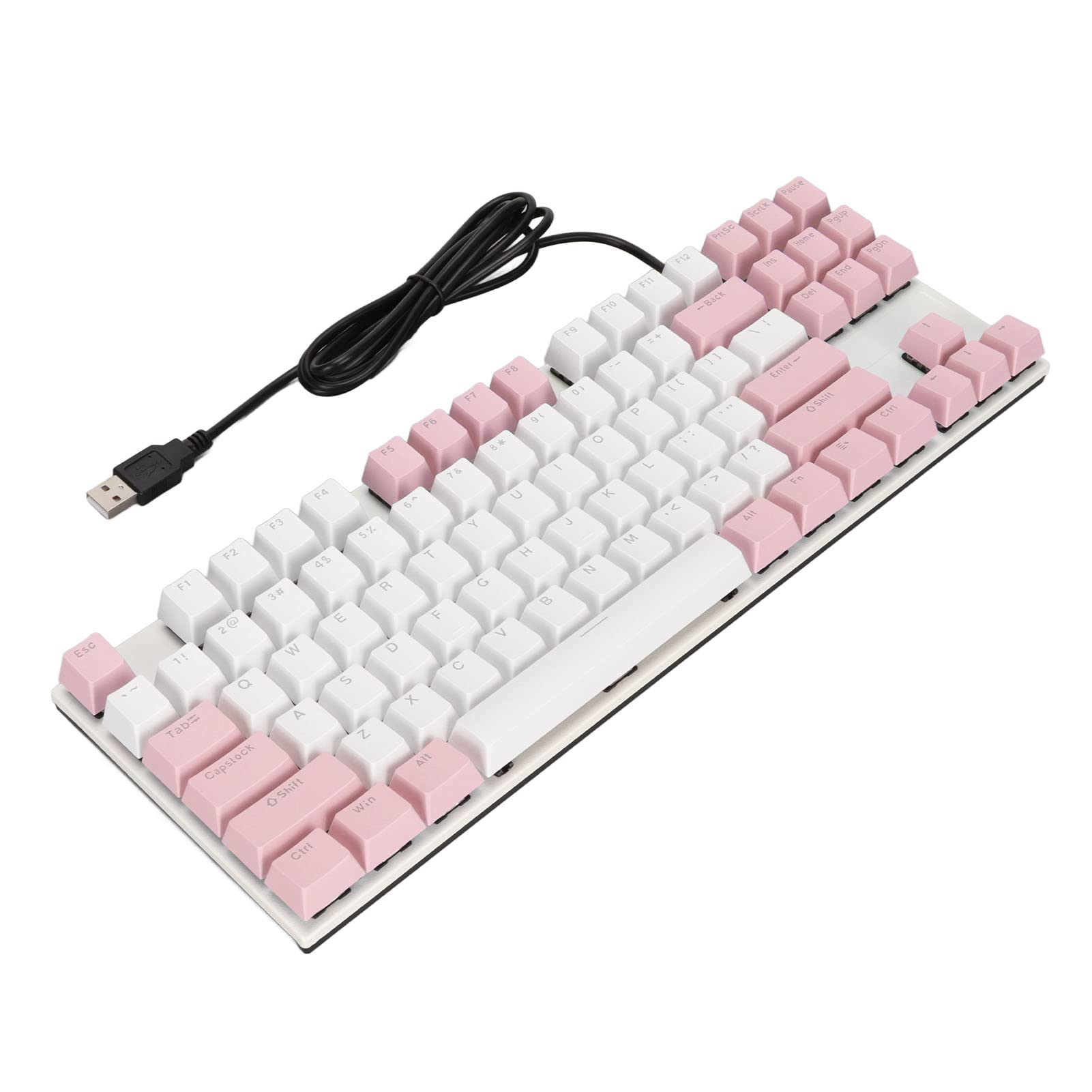 Yunseity K87 RGB Gaming Keyboard - Blue Switch, 87 Keys for PC Gaming (Pink White) - Perfect for Esports & Typing