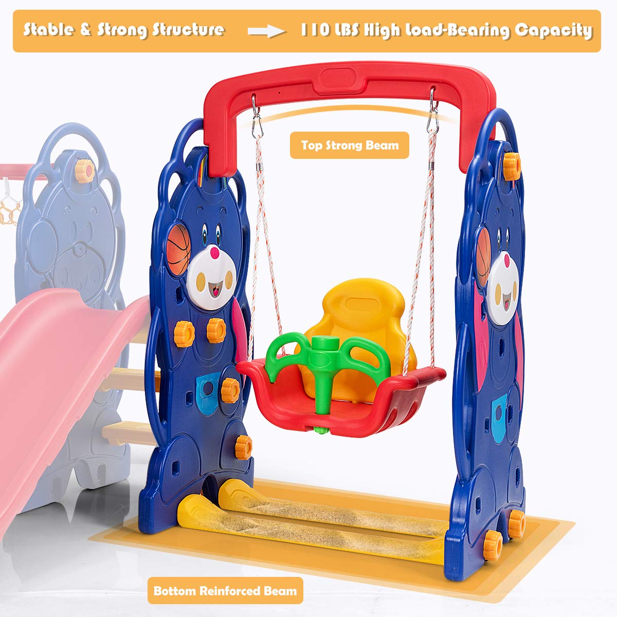 Costzon 3-in-1 Toddler Swing and Slide Playset with Basketball Hoop - Large Outdoor Climber Set for Kids Ages 3-10 - Sturdy Long Slide, Safety Stairs & Thickened Panels - Perfect for Backyard, Garden & Indoor Play - Great Birthday & Holiday Gift for Boys & Girls