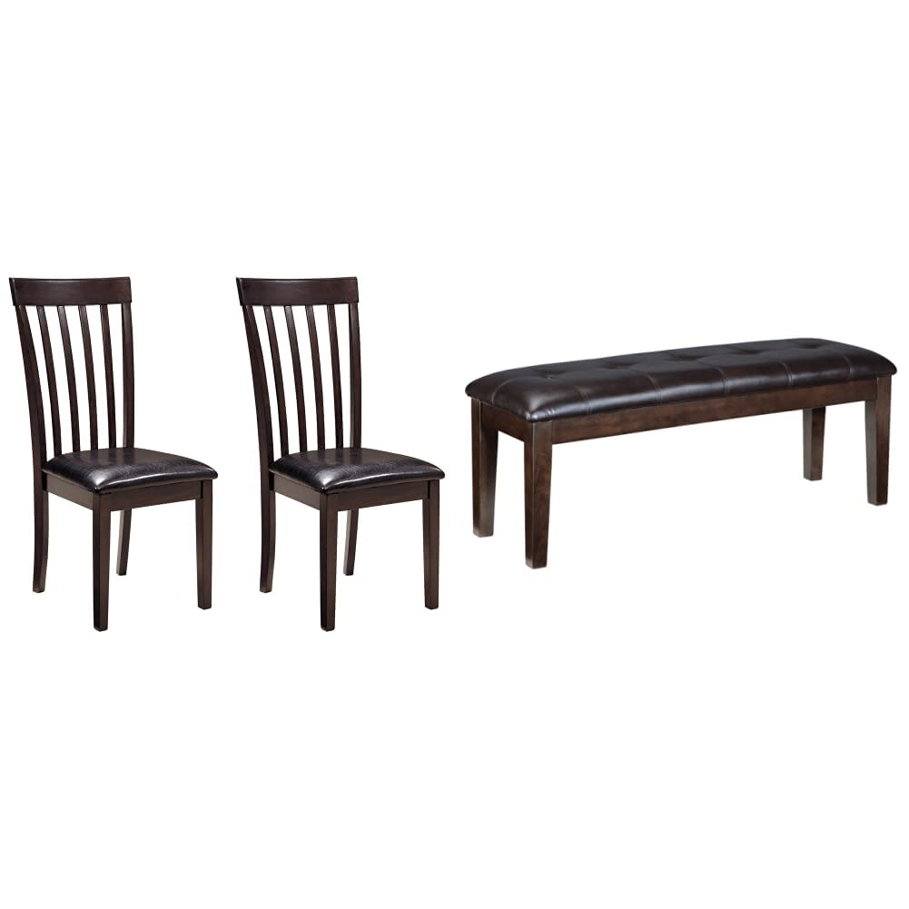 Signature Design by Ashley Hammis Rake Back Dining Room Chairs (Set of 2) - Dark Brown Haddigan Traditional Upholstered Bench - Perfect for Formal Dining Rooms & Kitchen Nooks