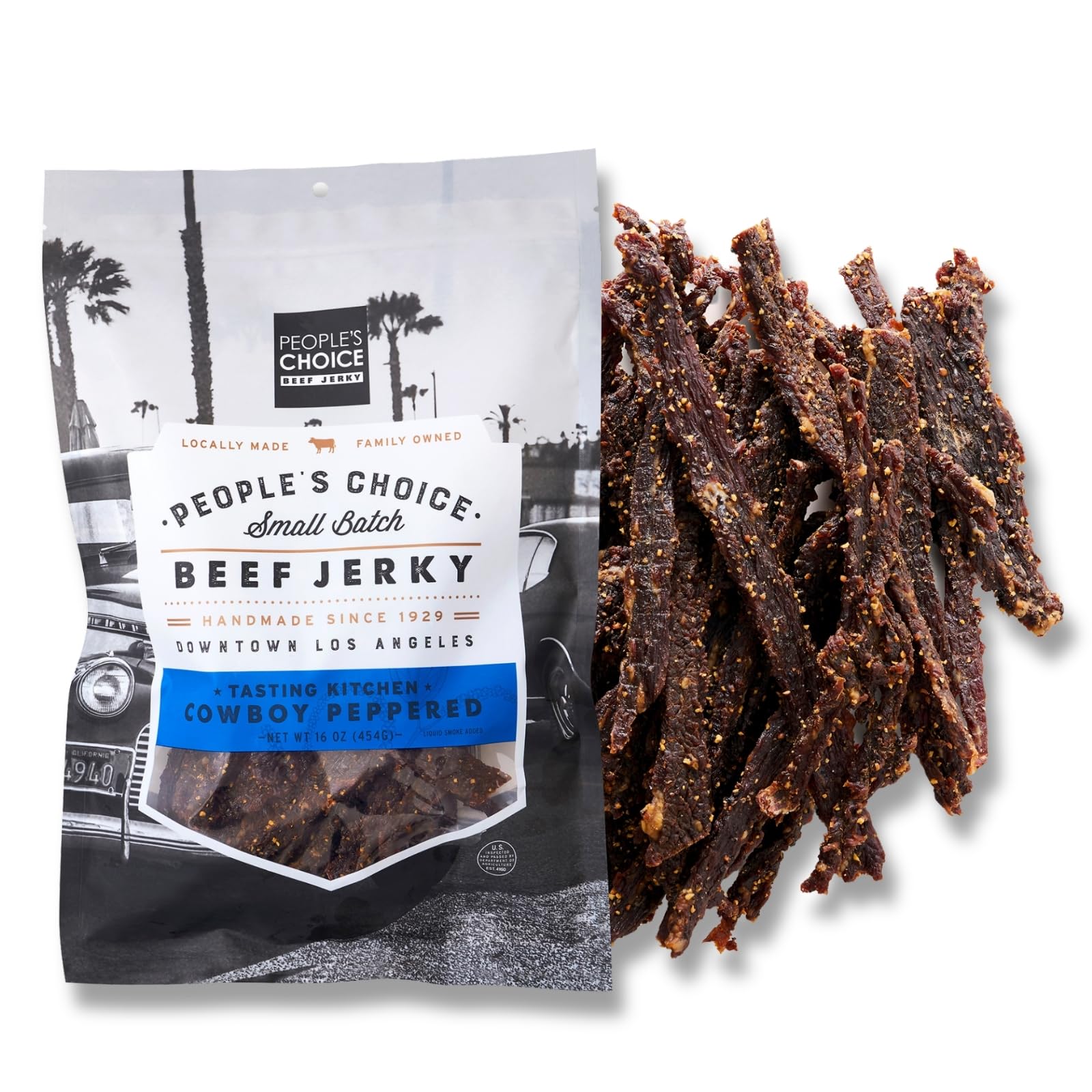 Premium Cowboy Peppered Beef Jerky - 1 Pound (16 oz) | High Protein, Low Sodium Healthy Snack | Perfect for Camping, Backpacking & Road Trips | People's Choice Tasting Kitchen | Gluten-Free, Keto-Friendly Dried Meat Snack