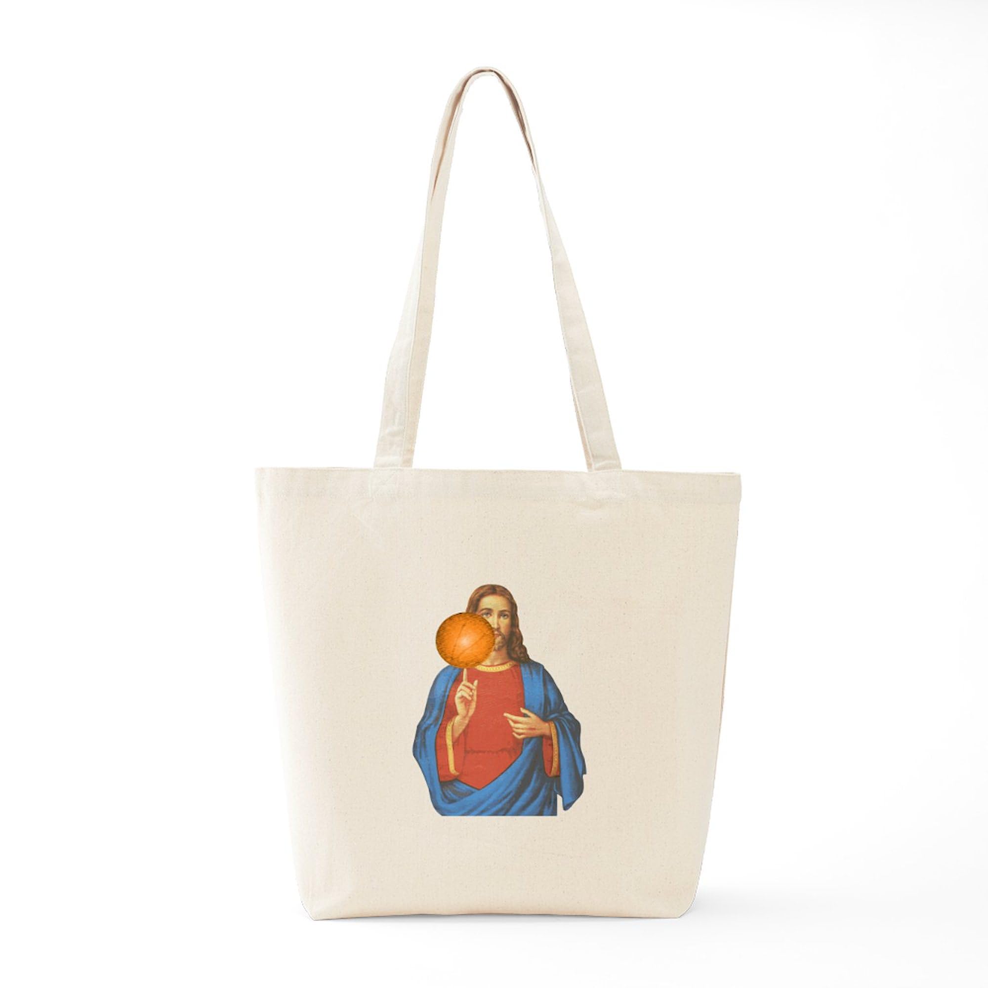 Jesus Christ Basketball Star Tote Bag - Natural Canvas Reusable Shopping Bag for Groceries, Beach & Church