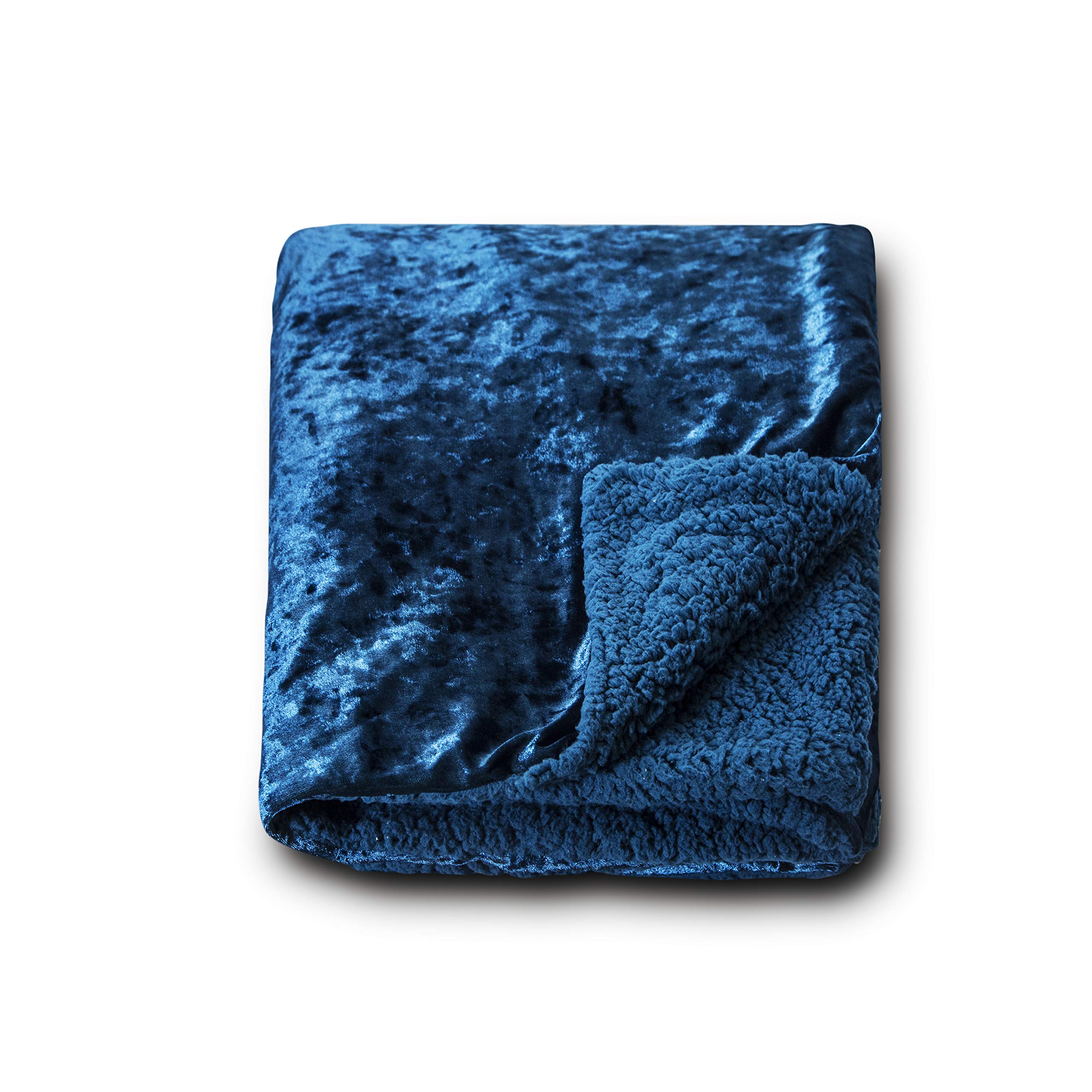 Luxurious Reversible Crushed Velvet & Sherpa Throw Blanket for Couch, Sofa, Bed - Soft Teal Cozy Blanket for Winter, Home Decor, Gift Idea